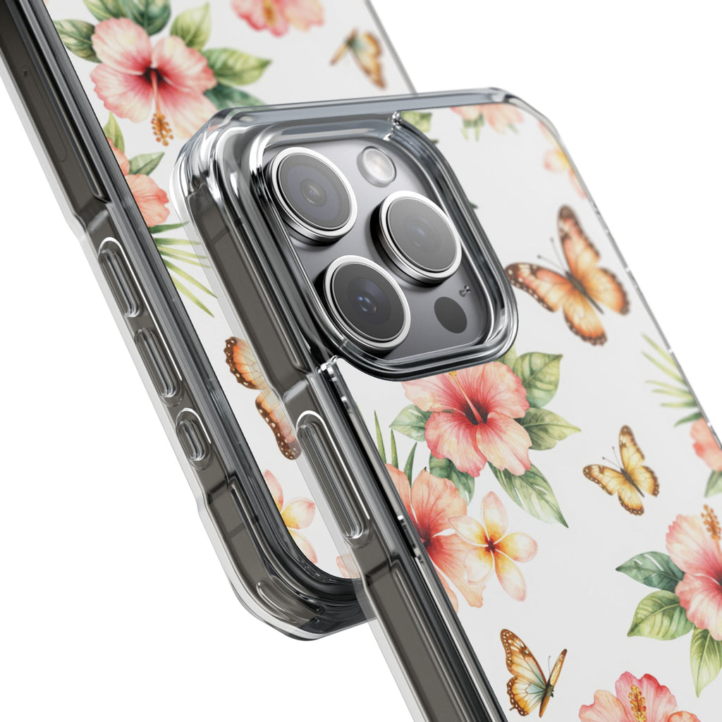 Clear Impact Phone Case — Tropical Hibiscus & Butterfly Magnetic Protective Cover