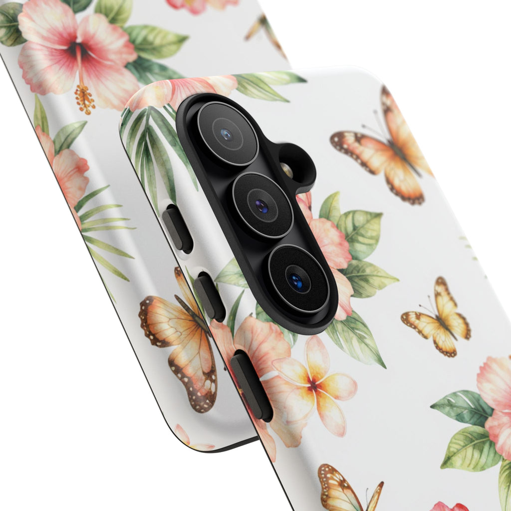 Floral Butterflies Tough Phone Case – Tropical Hibiscus Protective Cover
