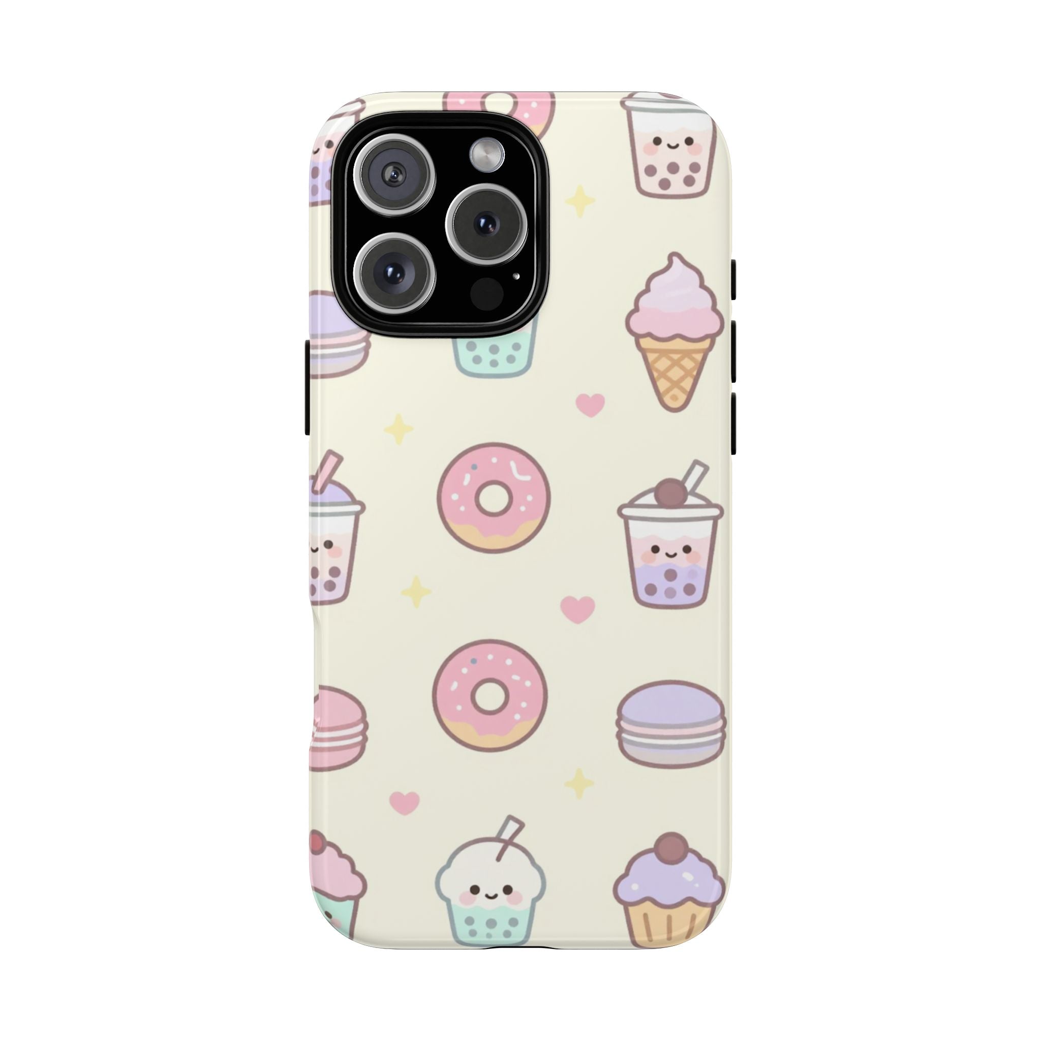 Kawaii Sweets Pattern Phone Case — Cute Donut, Cupcake & Bubble Tea Tough Case