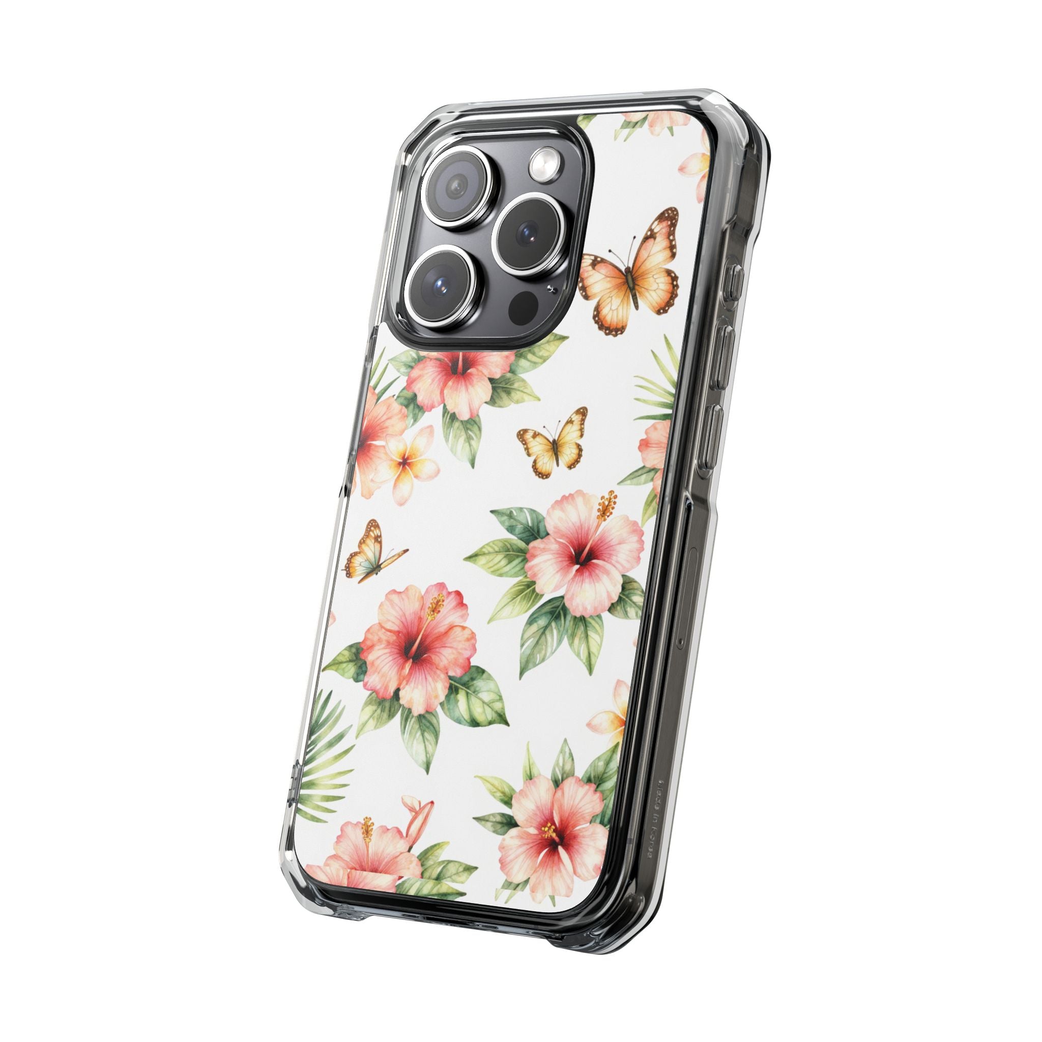 Clear Impact Phone Case — Tropical Hibiscus & Butterfly Magnetic Protective Cover
