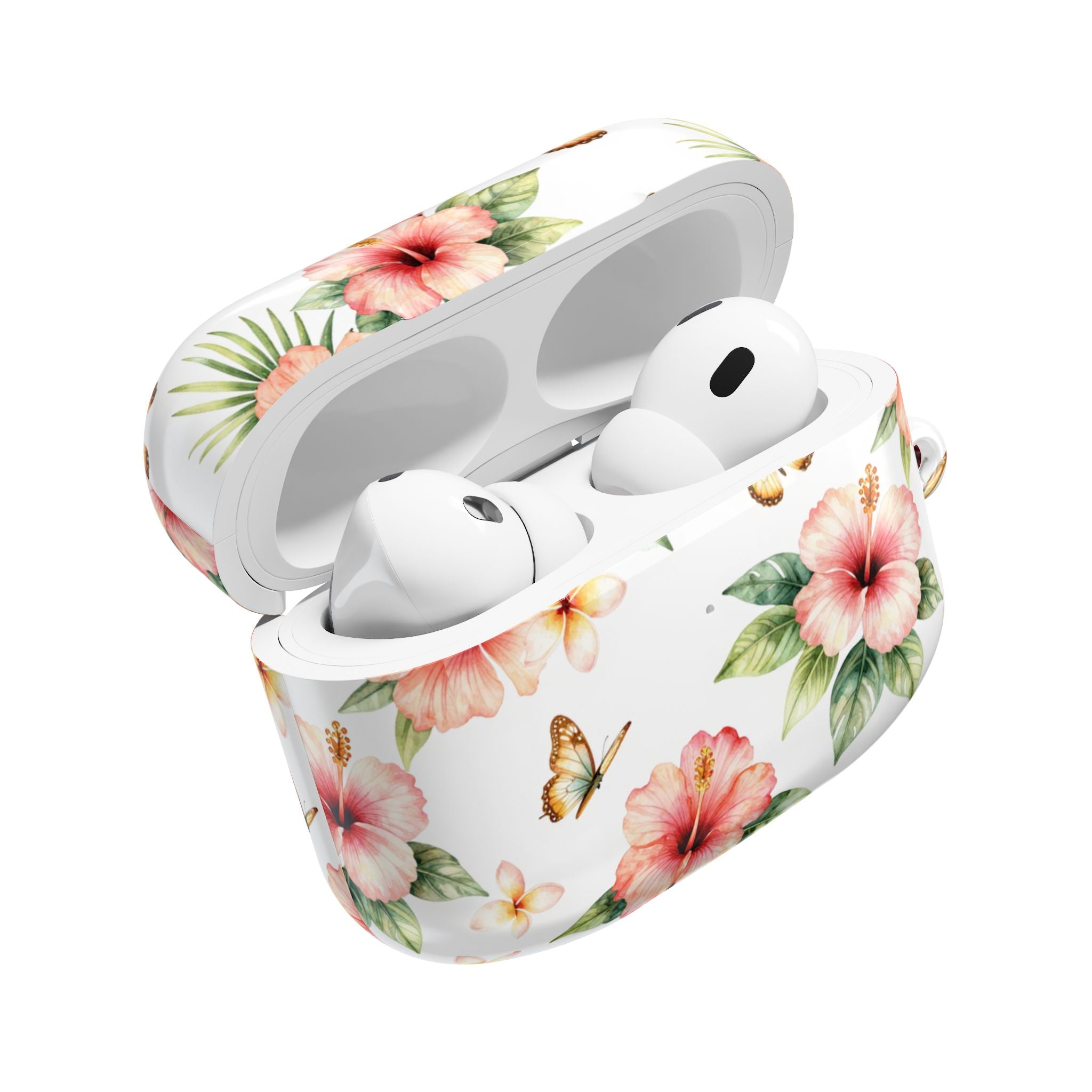 Hibiscus & Butterfly AirPod Case — Floral Protective Earbuds Cover