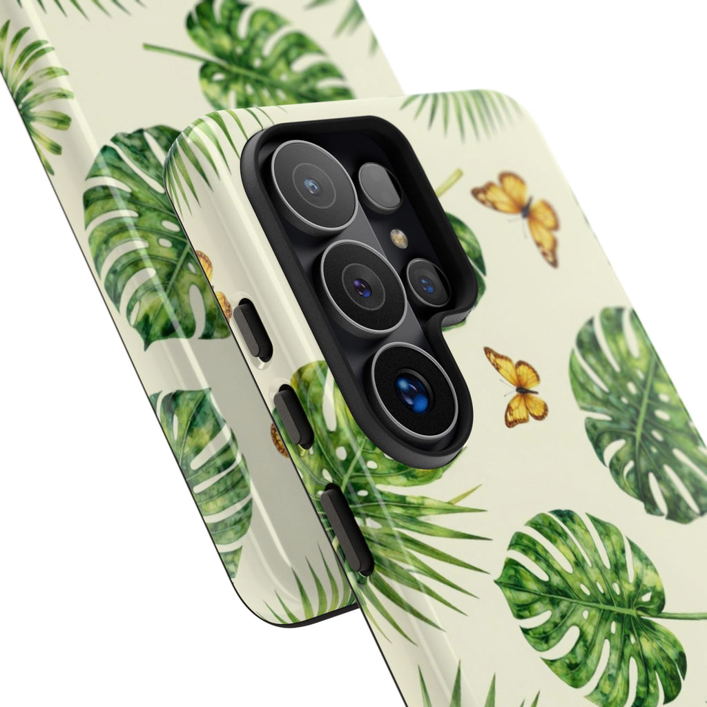 Green Monstera & Palm Leaves with Butterflies Case