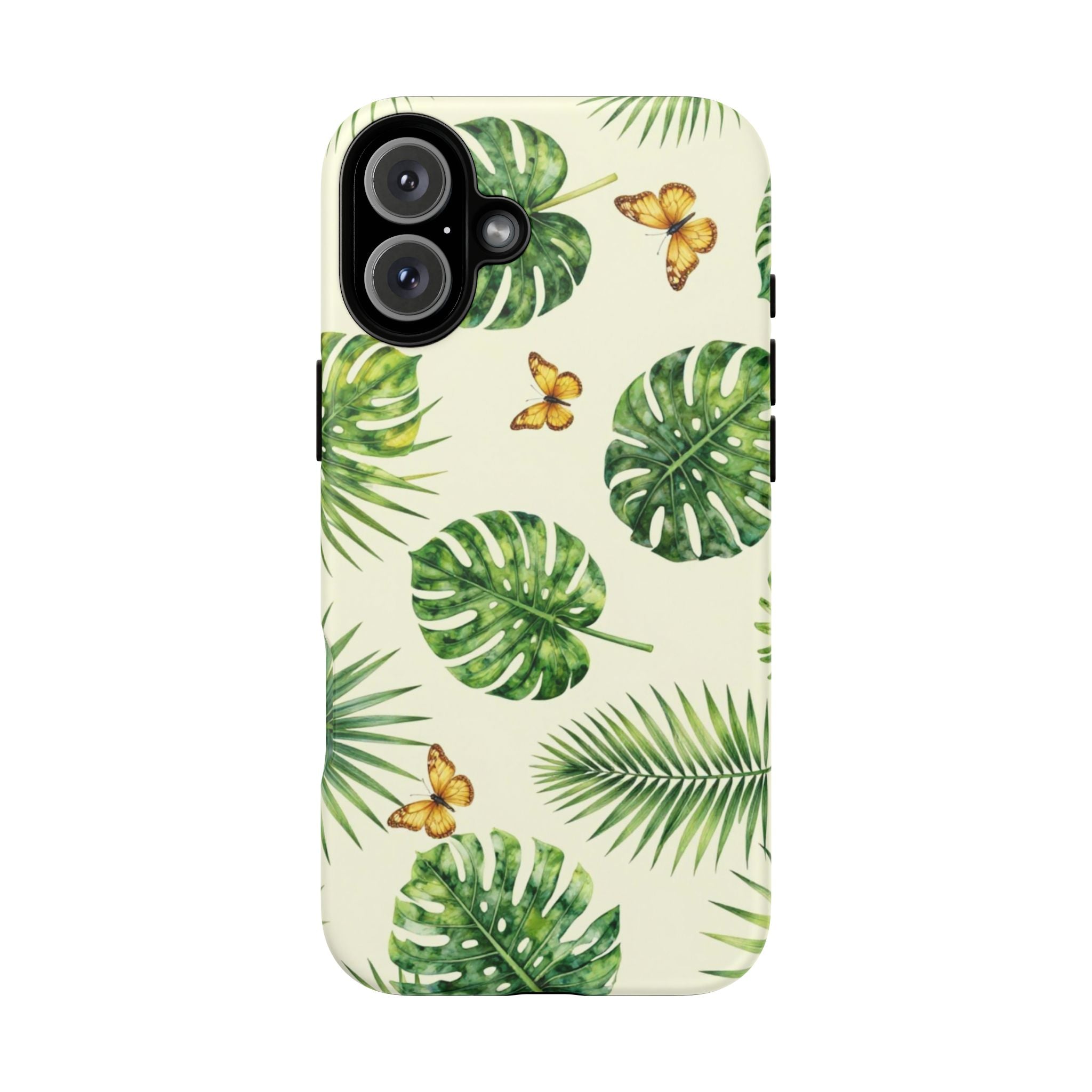 Green Monstera & Palm Leaves with Butterflies Case