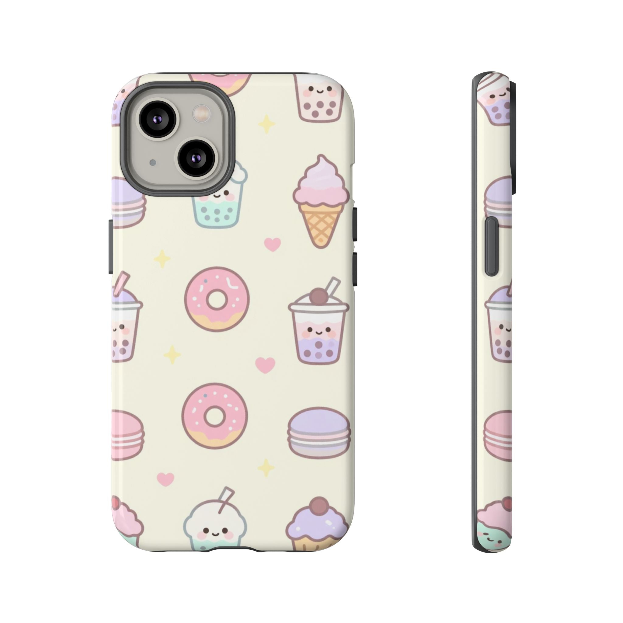 Kawaii Sweets Pattern Phone Case — Cute Donut, Cupcake & Bubble Tea Tough Case