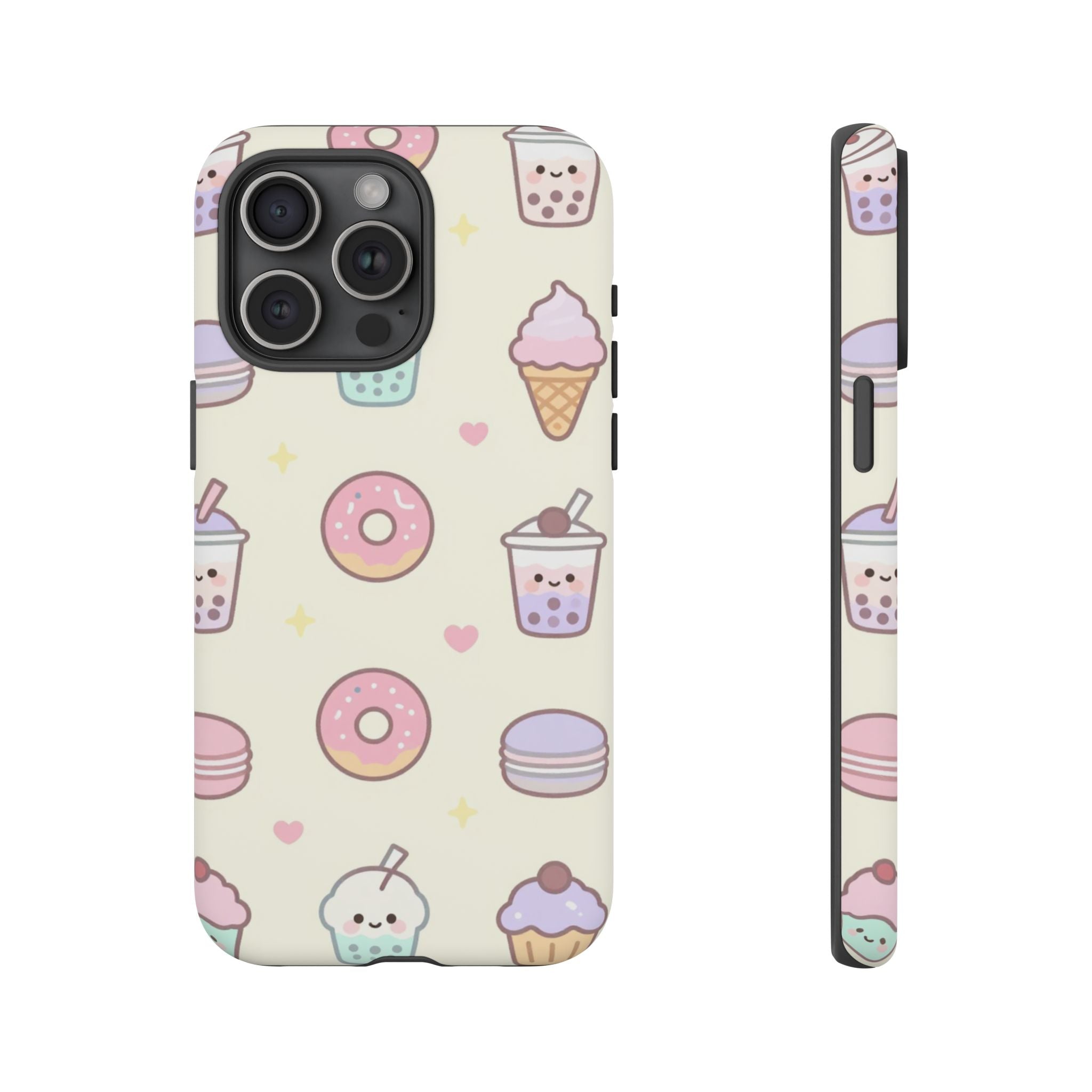 Kawaii Sweets Pattern Phone Case — Cute Donut, Cupcake & Bubble Tea Tough Case