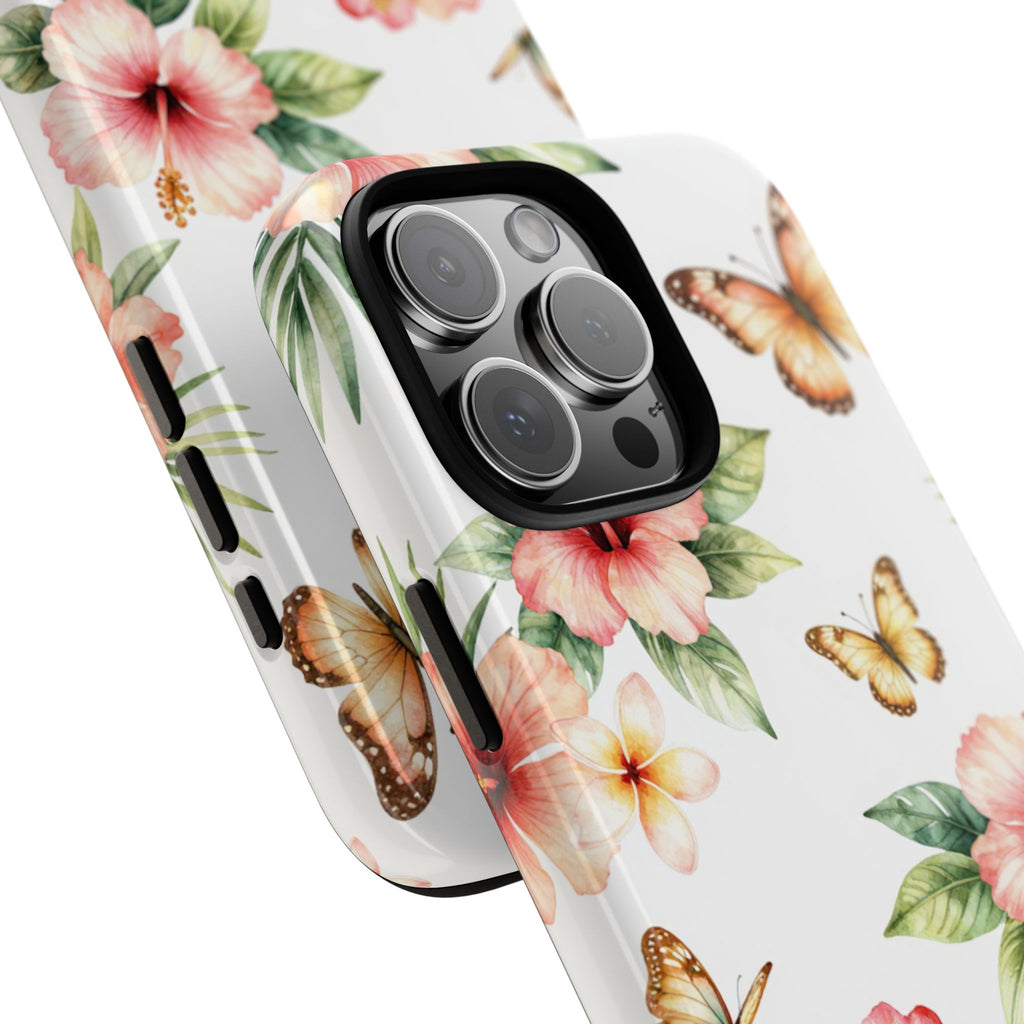 Floral Butterflies Tough Phone Case – Tropical Hibiscus Protective Cover