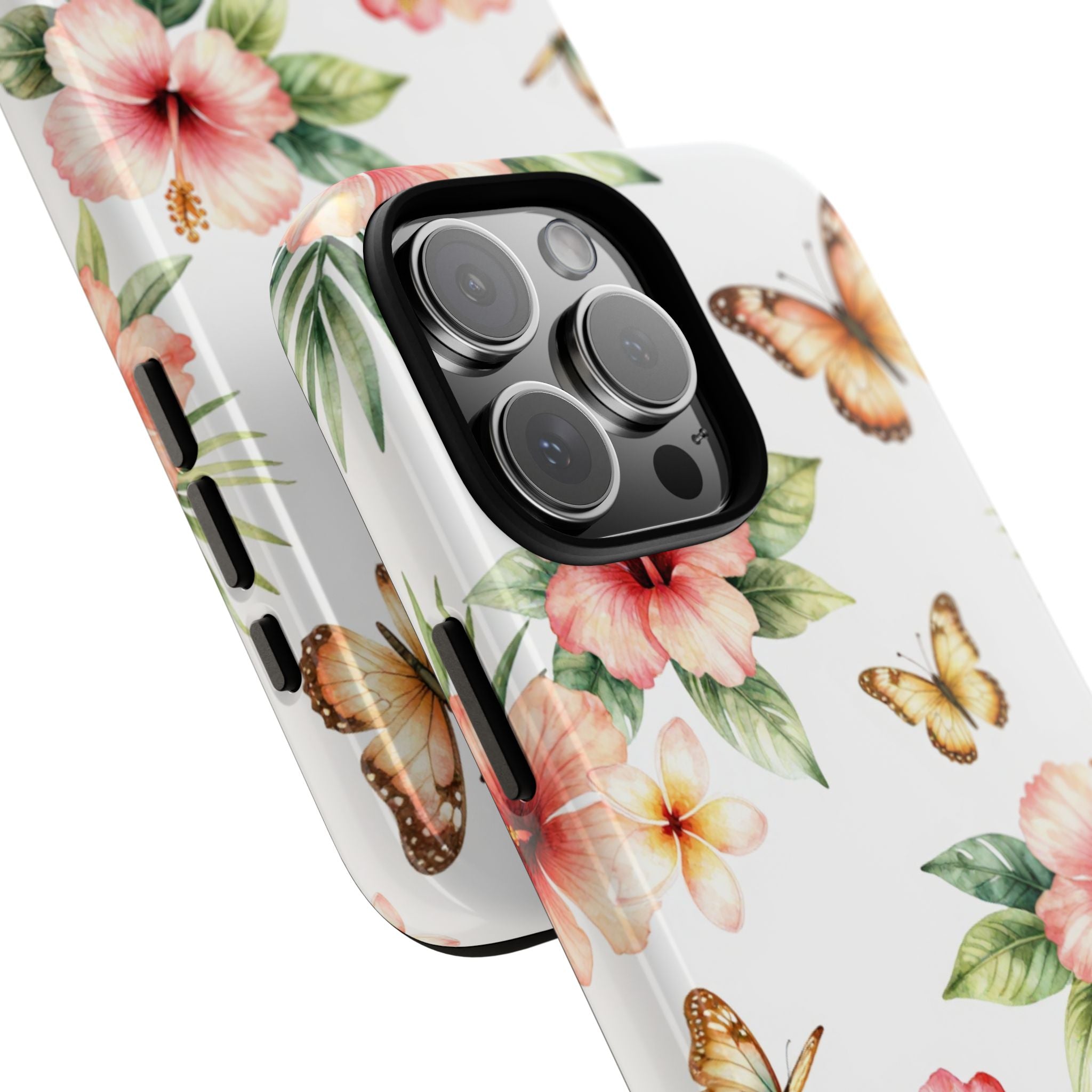 Floral Butterflies Tough Phone Case – Tropical Hibiscus Protective Cover