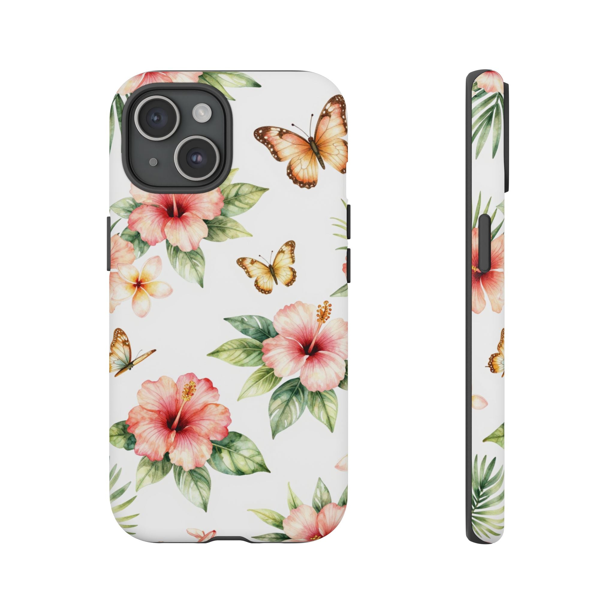 Floral Butterflies Tough Phone Case – Tropical Hibiscus Protective Cover