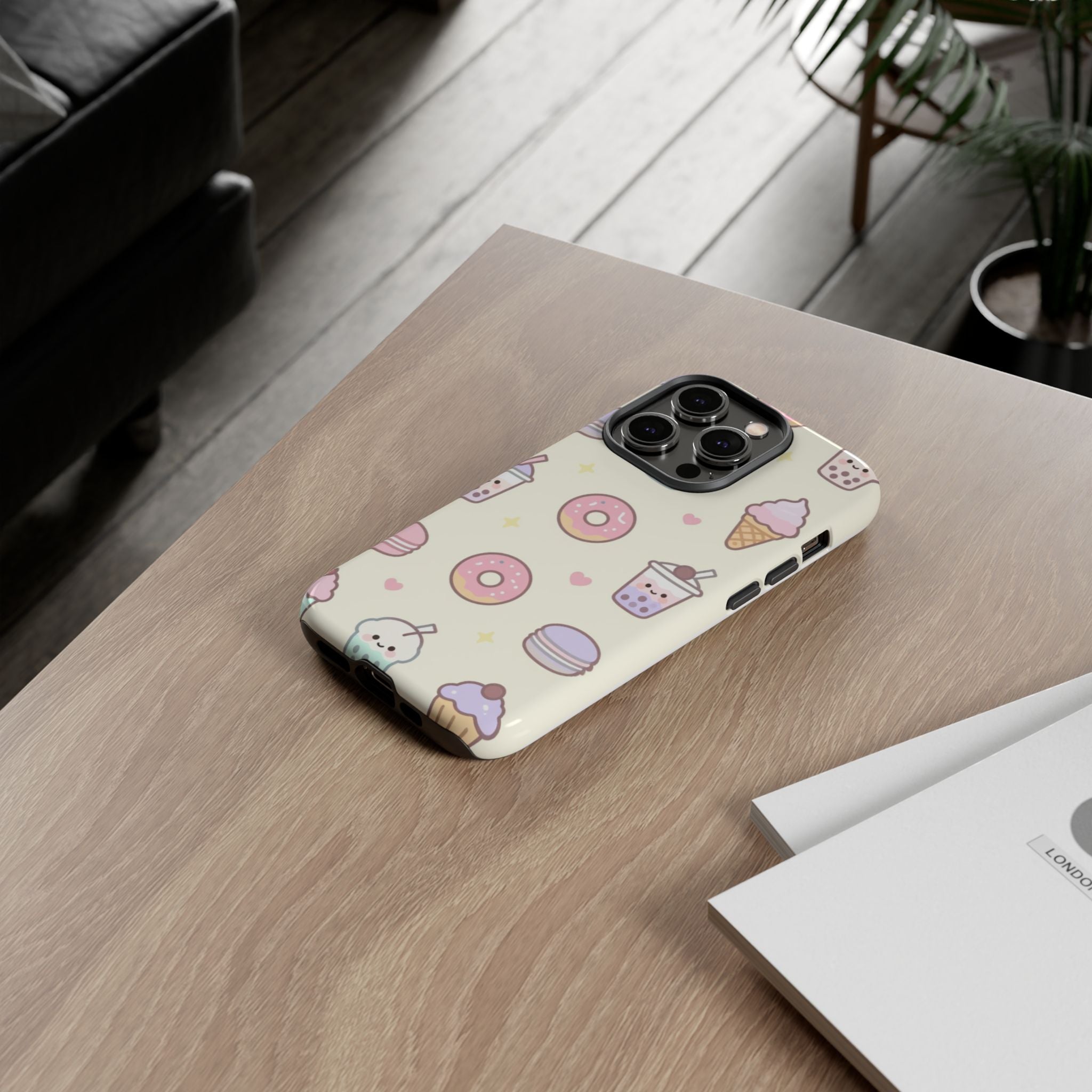 Kawaii Sweets Pattern Phone Case — Cute Donut, Cupcake & Bubble Tea Tough Case