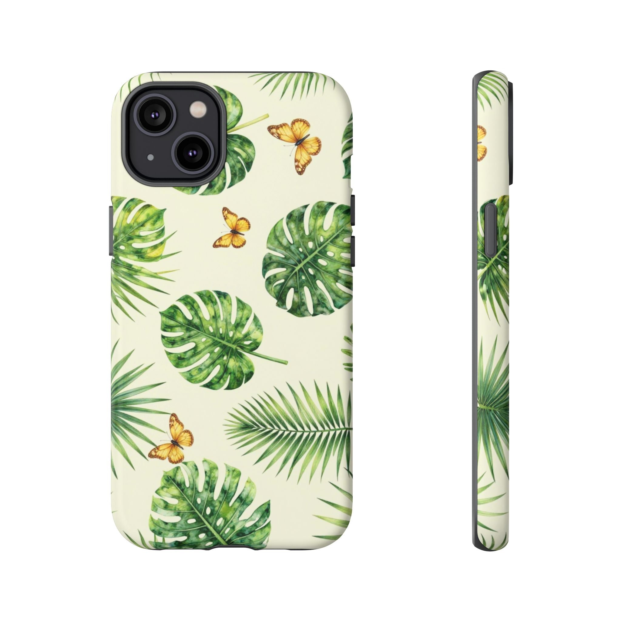 Green Monstera & Palm Leaves with Butterflies Case