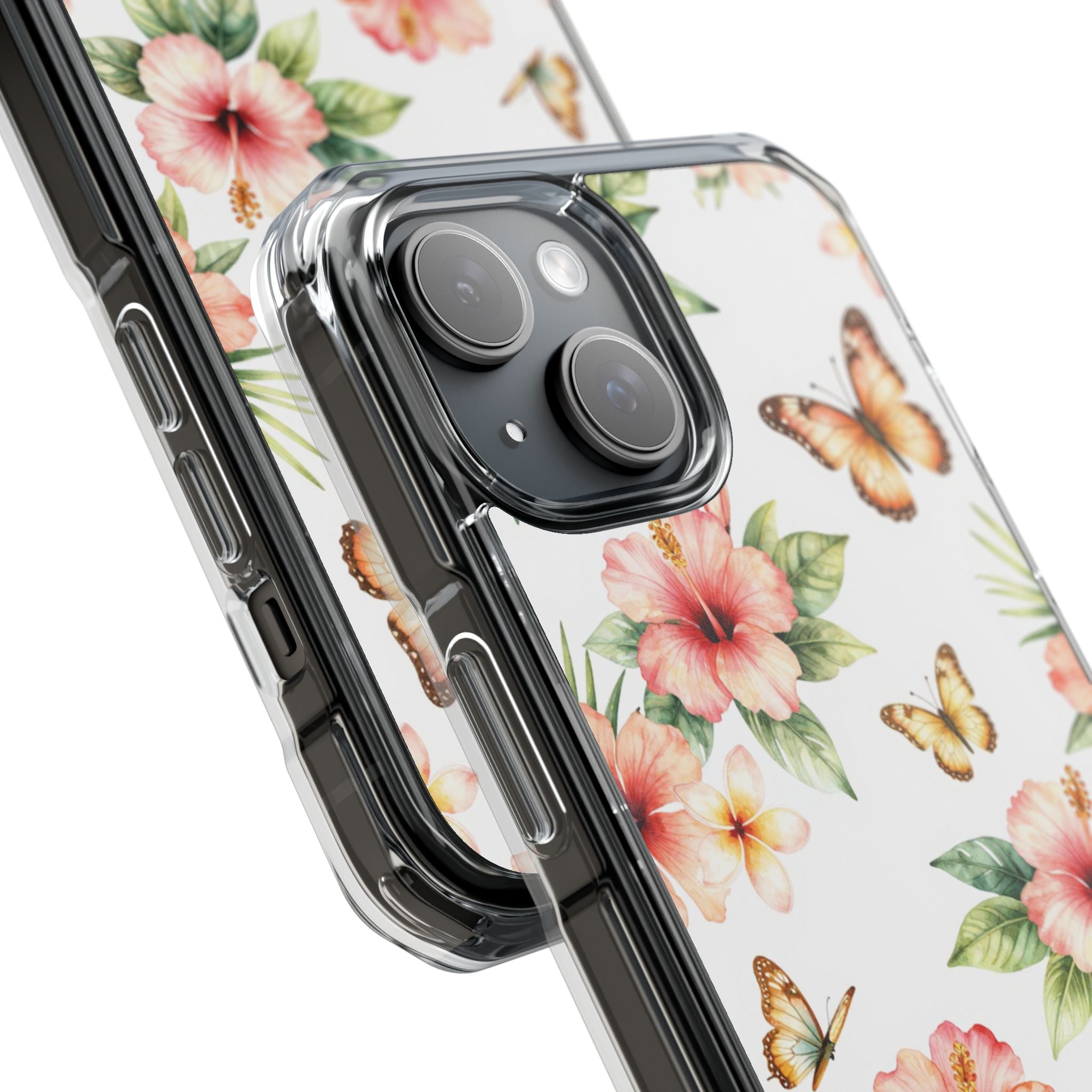 Clear Impact Phone Case — Tropical Hibiscus & Butterfly Magnetic Protective Cover