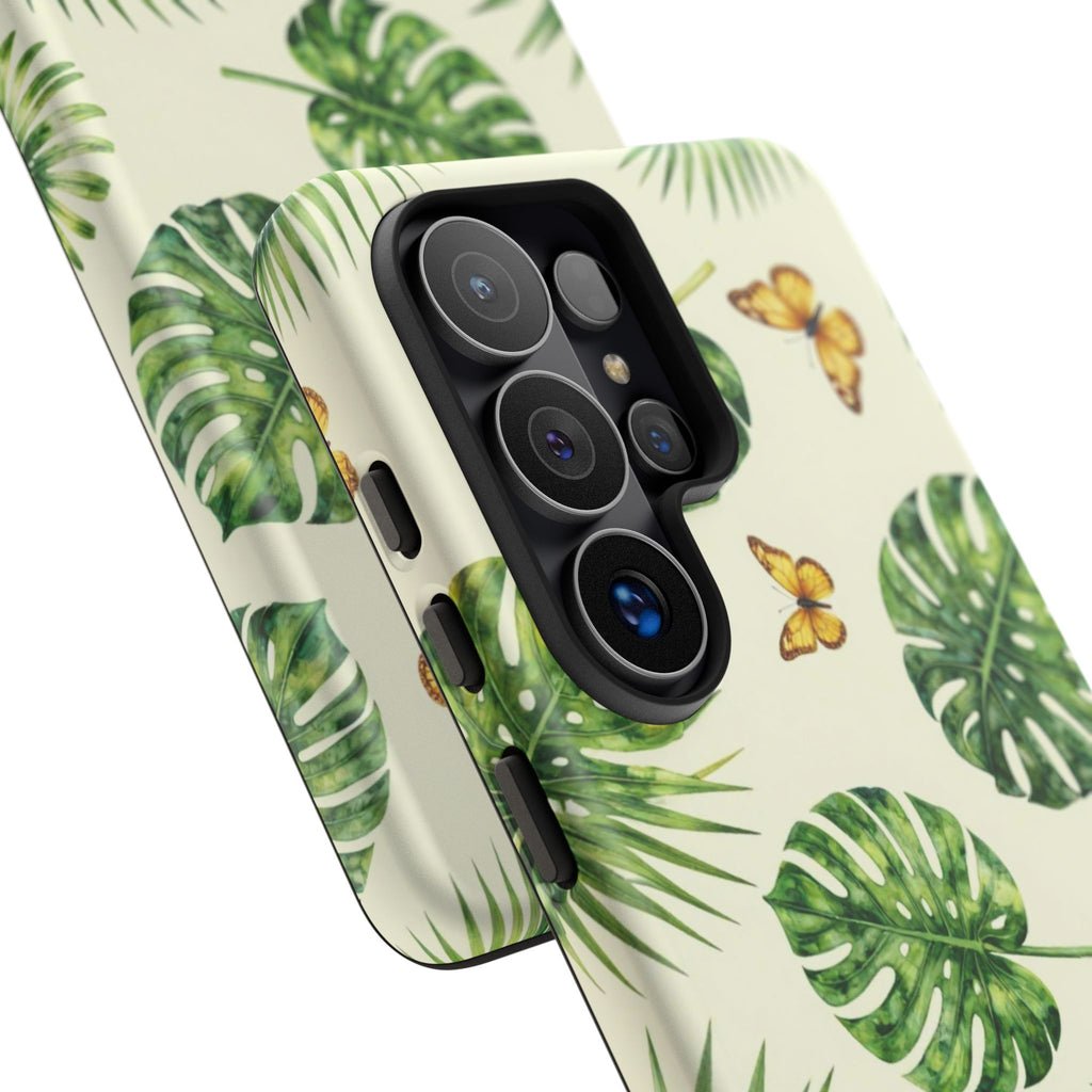 Green Monstera & Palm Leaves with Butterflies Case
