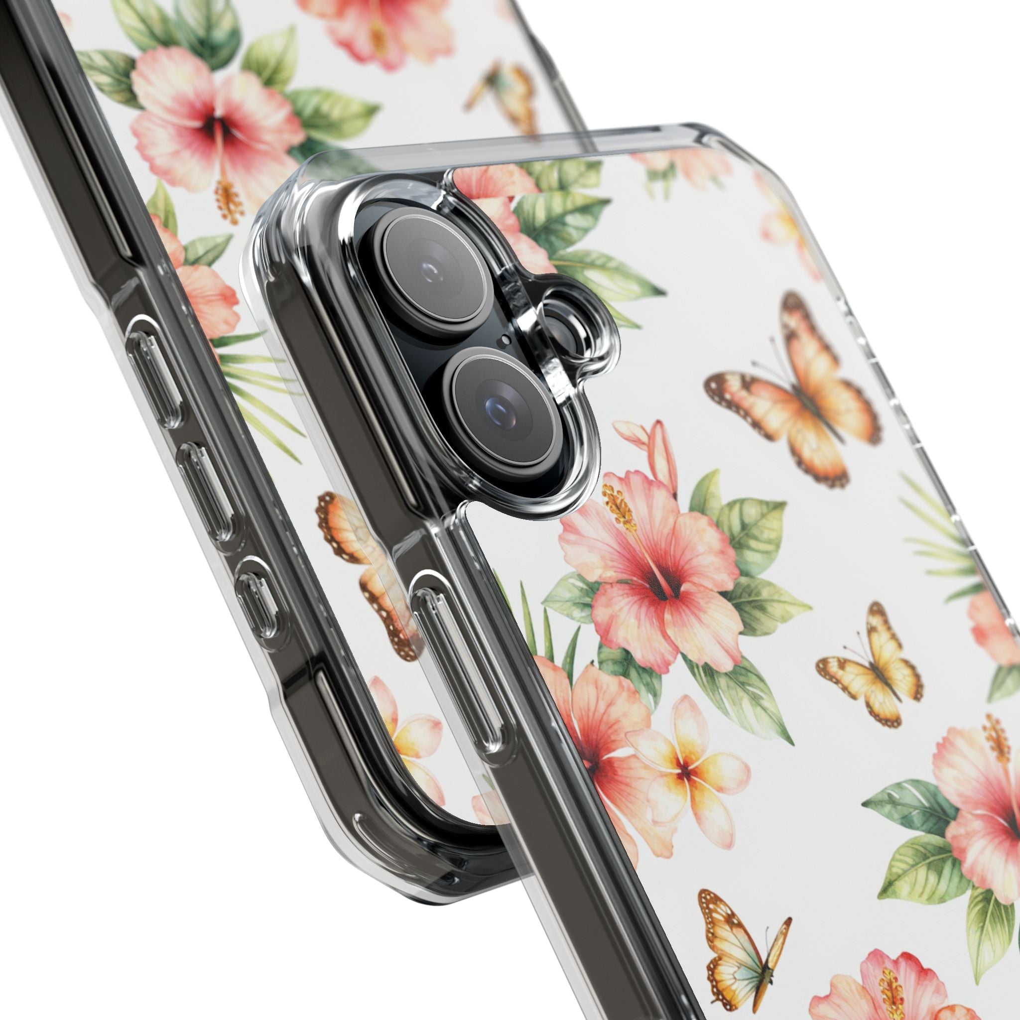 Clear Impact Phone Case — Tropical Hibiscus & Butterfly Magnetic Protective Cover