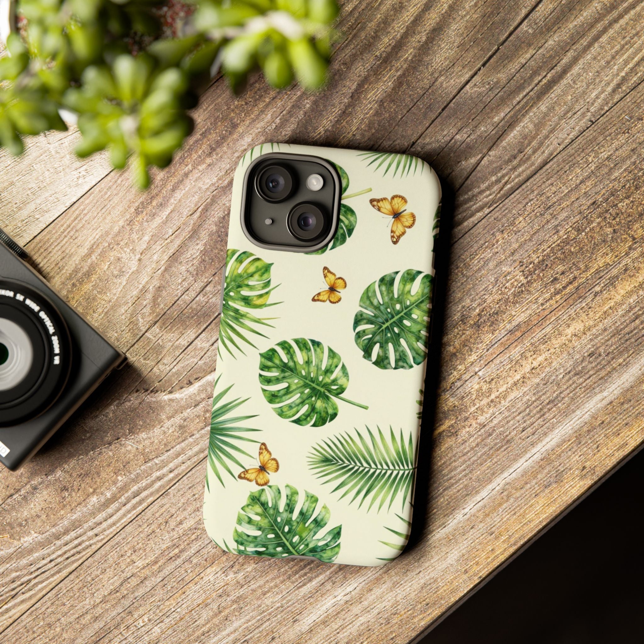 Green Monstera & Palm Leaves with Butterflies Case