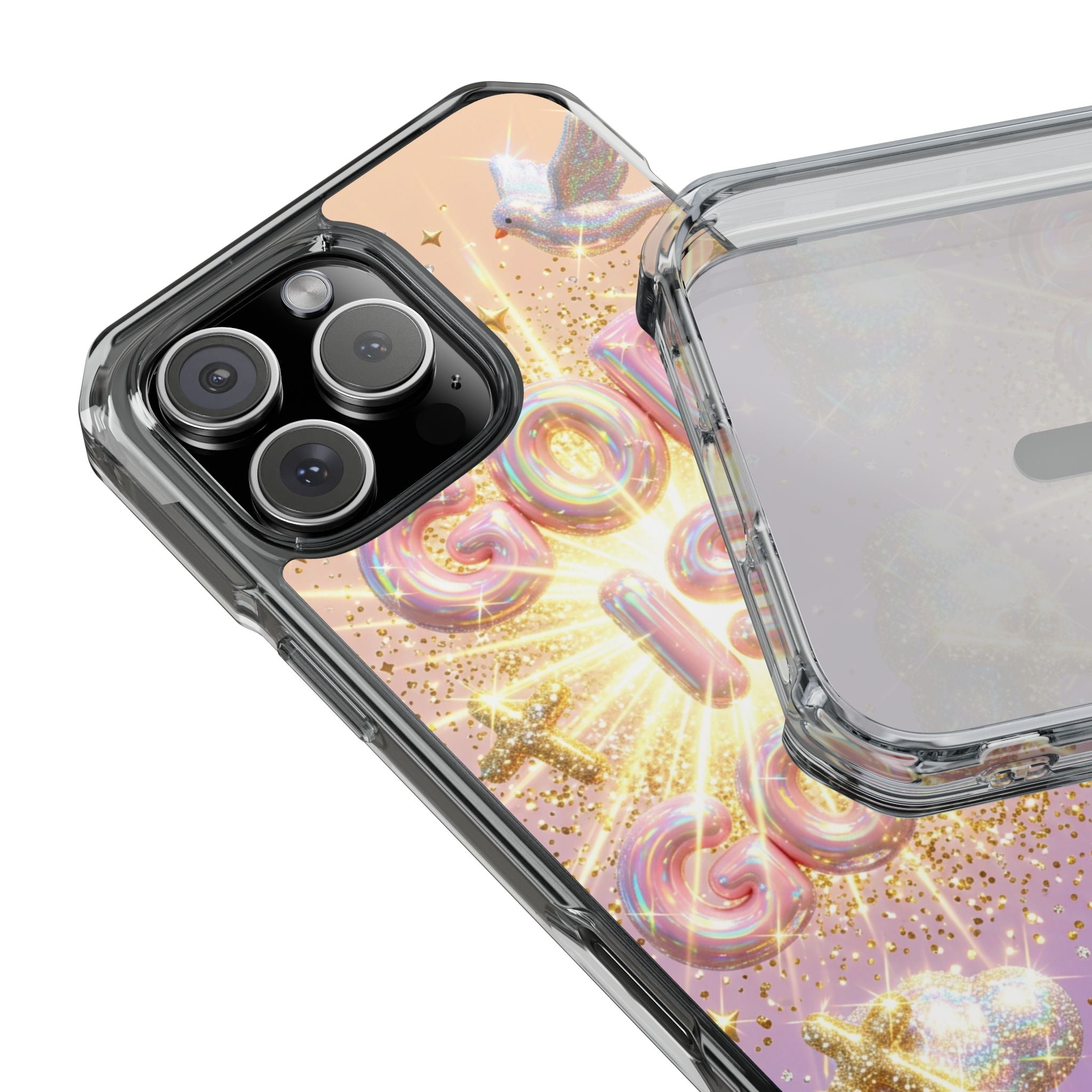 Clear Magnetic Phone Case — "God Is Good" Glitter Cross Design
