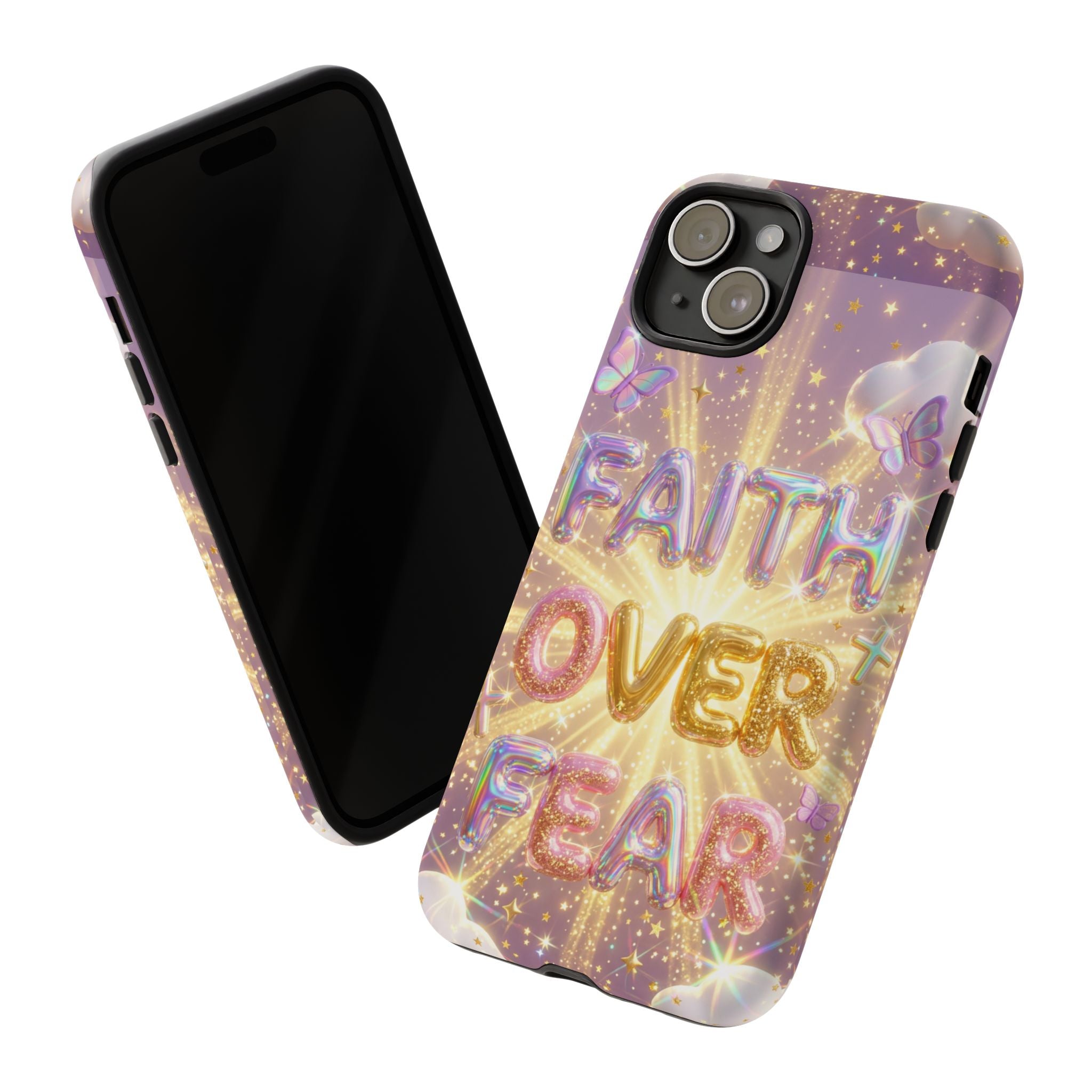 Faith Over Fear Glitter Phone Case — Inspirational Protective iPhone Cover