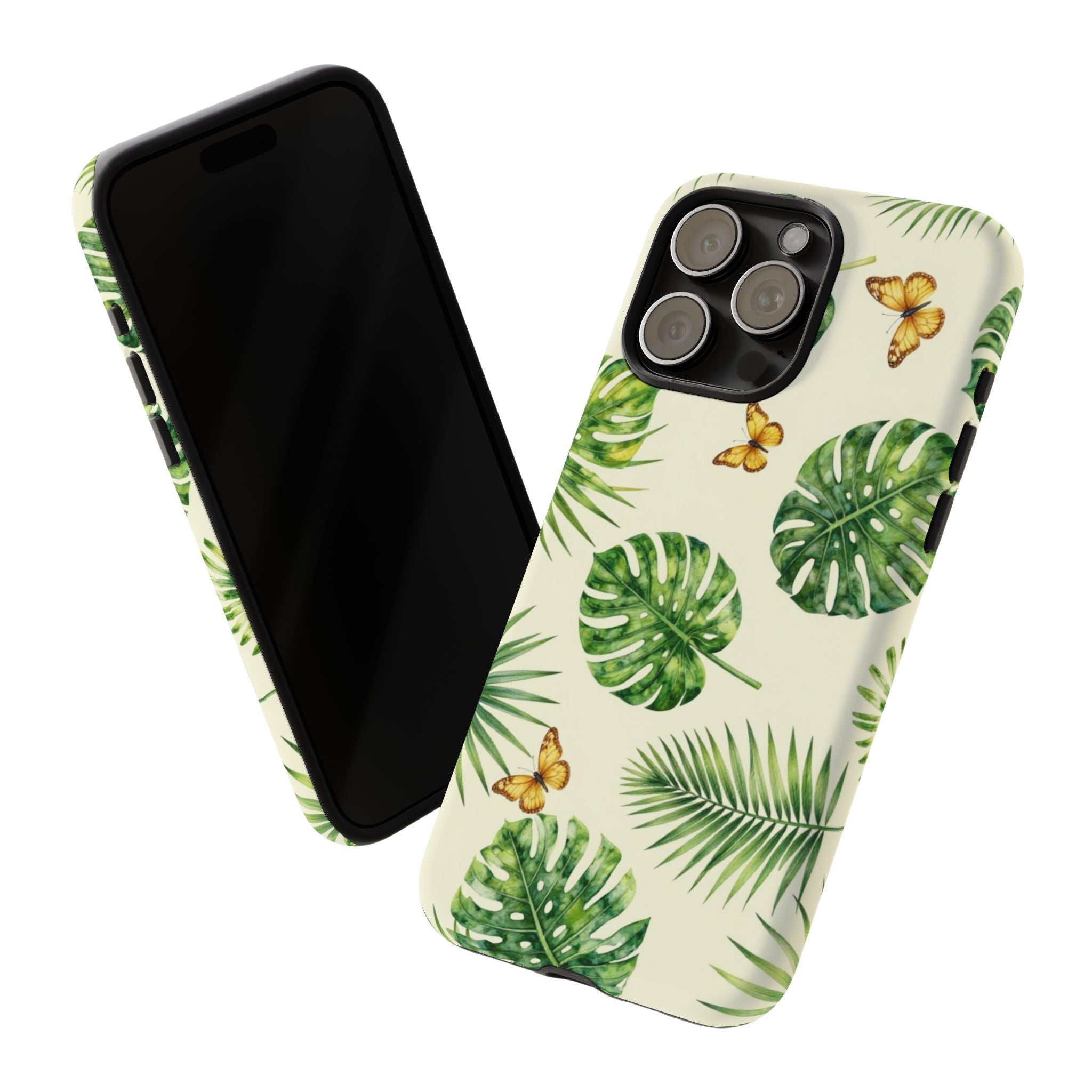 Green Monstera & Palm Leaves with Butterflies Case