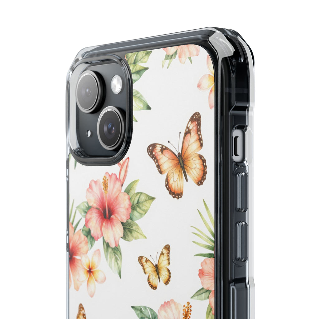 Clear Impact Phone Case — Tropical Hibiscus & Butterfly Magnetic Protective Cover