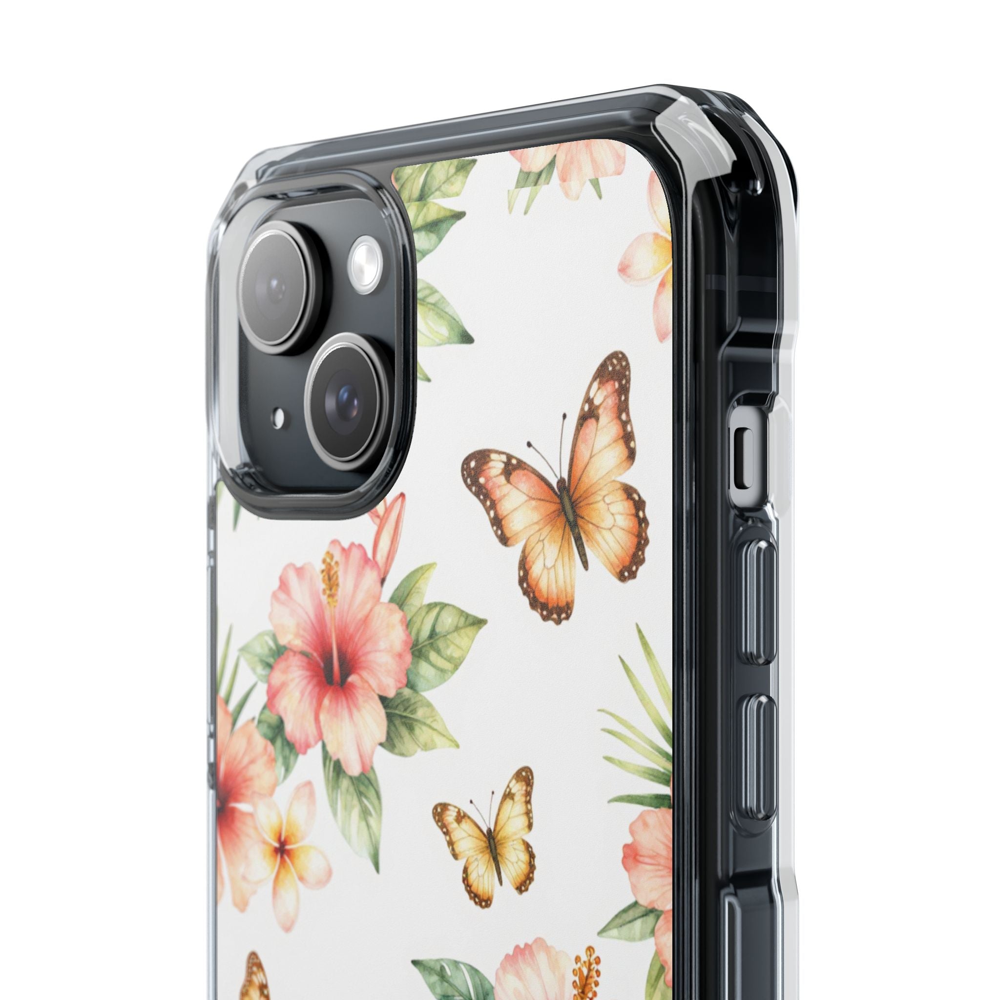 Clear Impact Phone Case — Tropical Hibiscus & Butterfly Magnetic Protective Cover