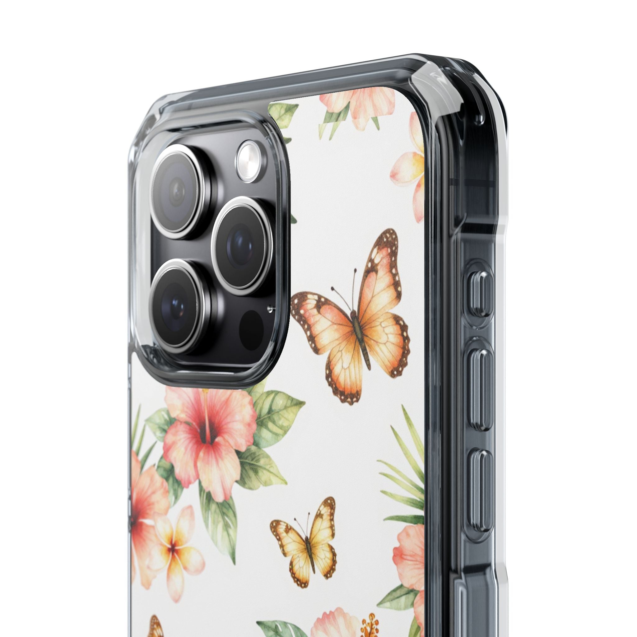 Clear Impact Phone Case — Tropical Hibiscus & Butterfly Magnetic Protective Cover