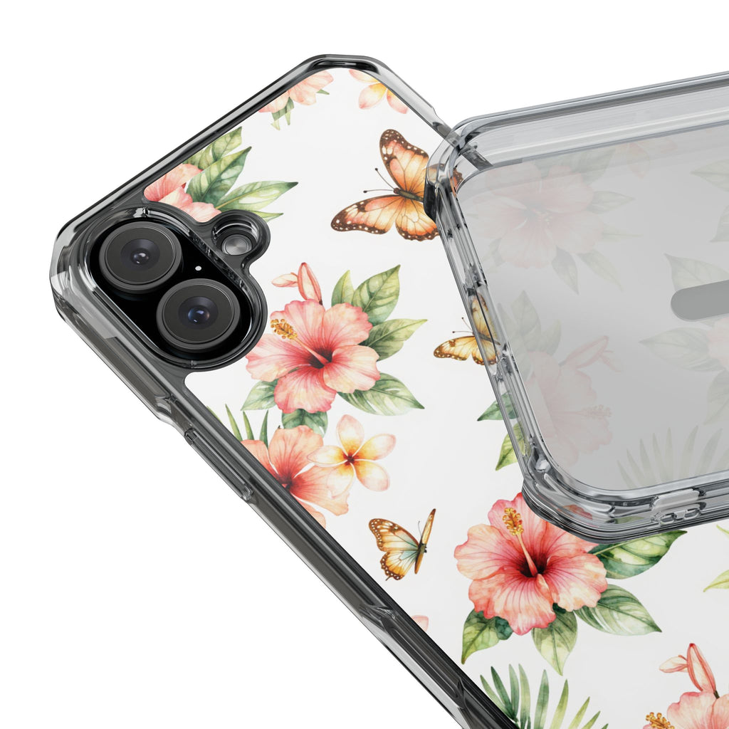 Clear Impact Phone Case — Tropical Hibiscus & Butterfly Magnetic Protective Cover