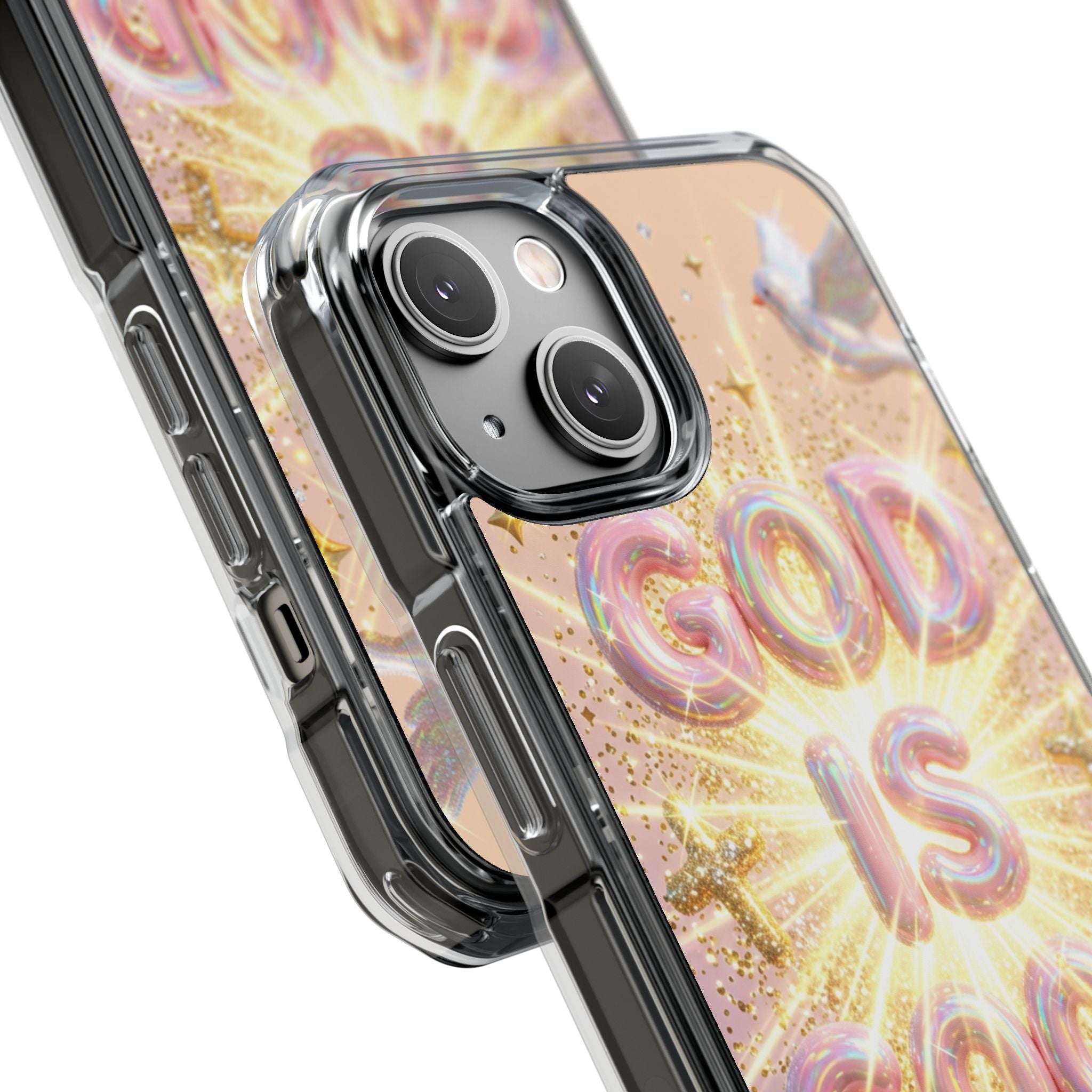 Clear Magnetic Phone Case — "God Is Good" Glitter Cross Design