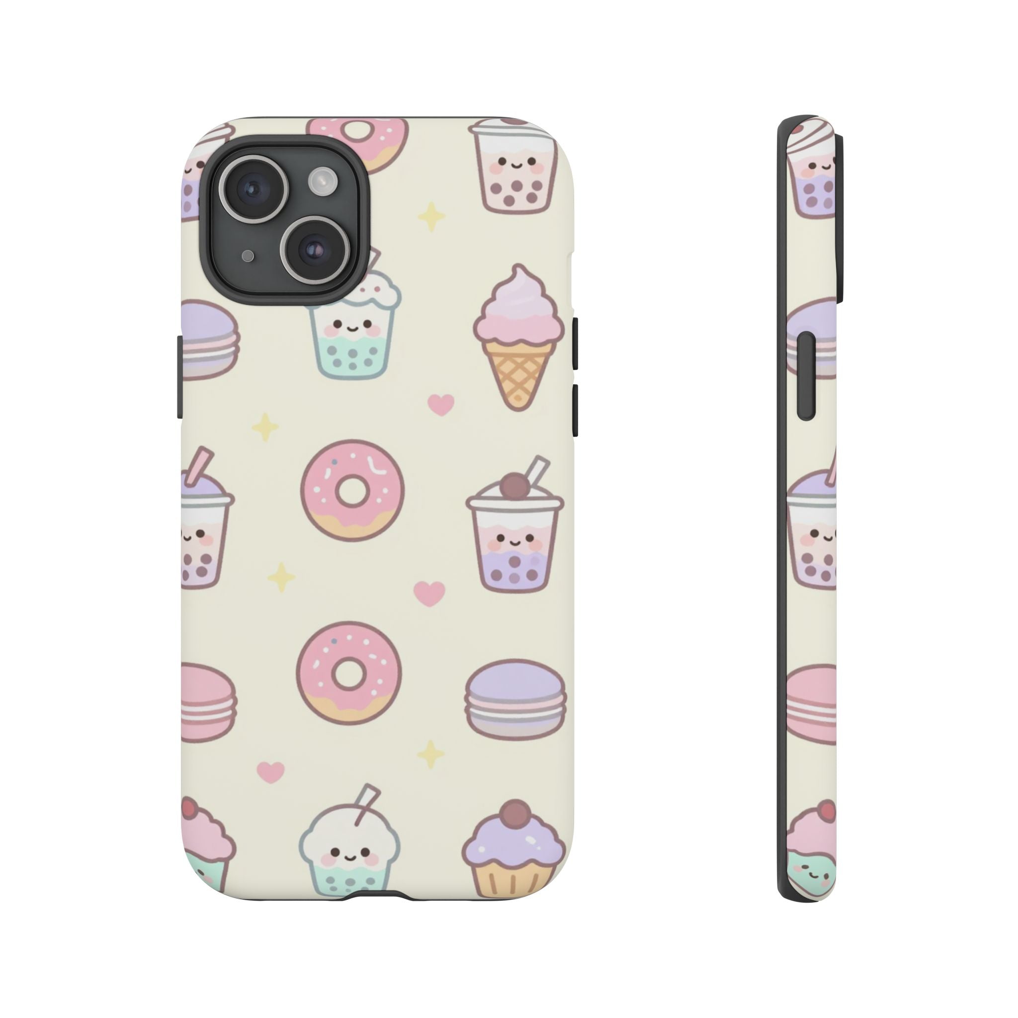 Kawaii Sweets Pattern Phone Case — Cute Donut, Cupcake & Bubble Tea Tough Case