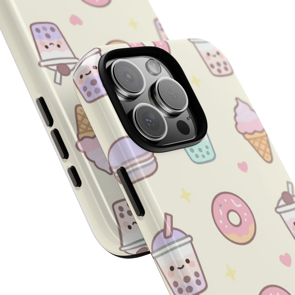Kawaii Sweets Pattern Phone Case — Cute Donut, Cupcake & Bubble Tea Tough Case