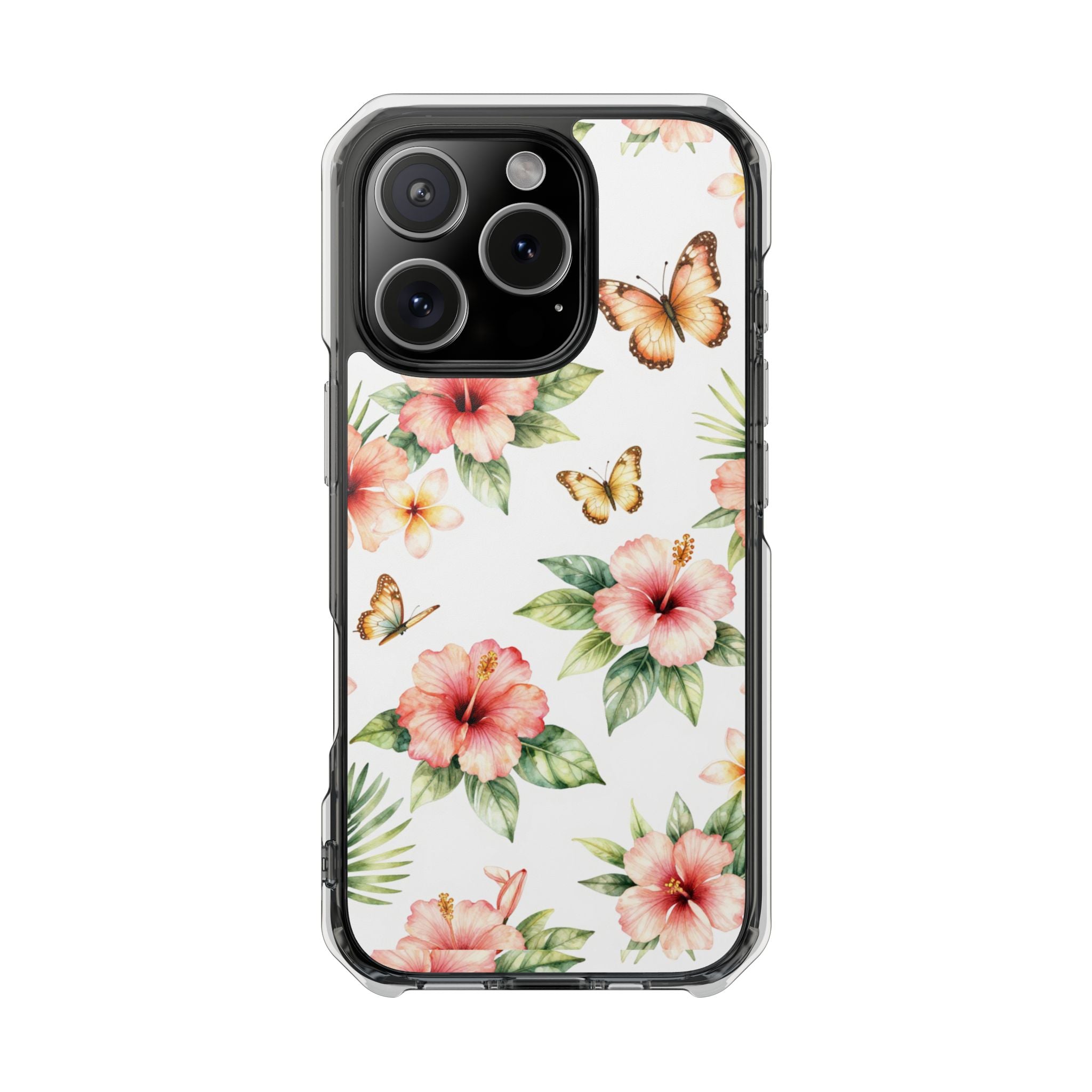 Clear Impact Phone Case — Tropical Hibiscus & Butterfly Magnetic Protective Cover