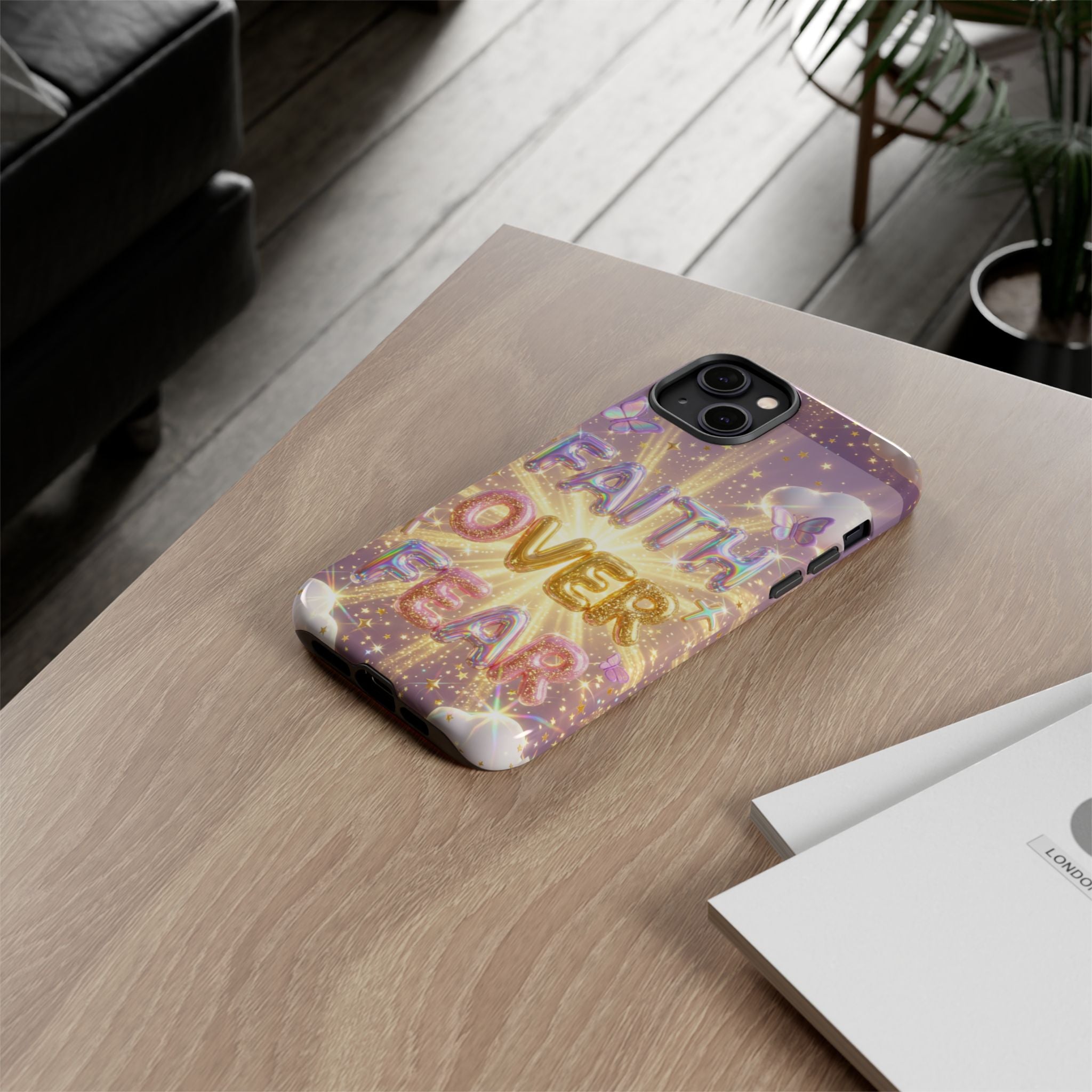 Faith Over Fear Glitter Phone Case — Inspirational Protective iPhone Cover