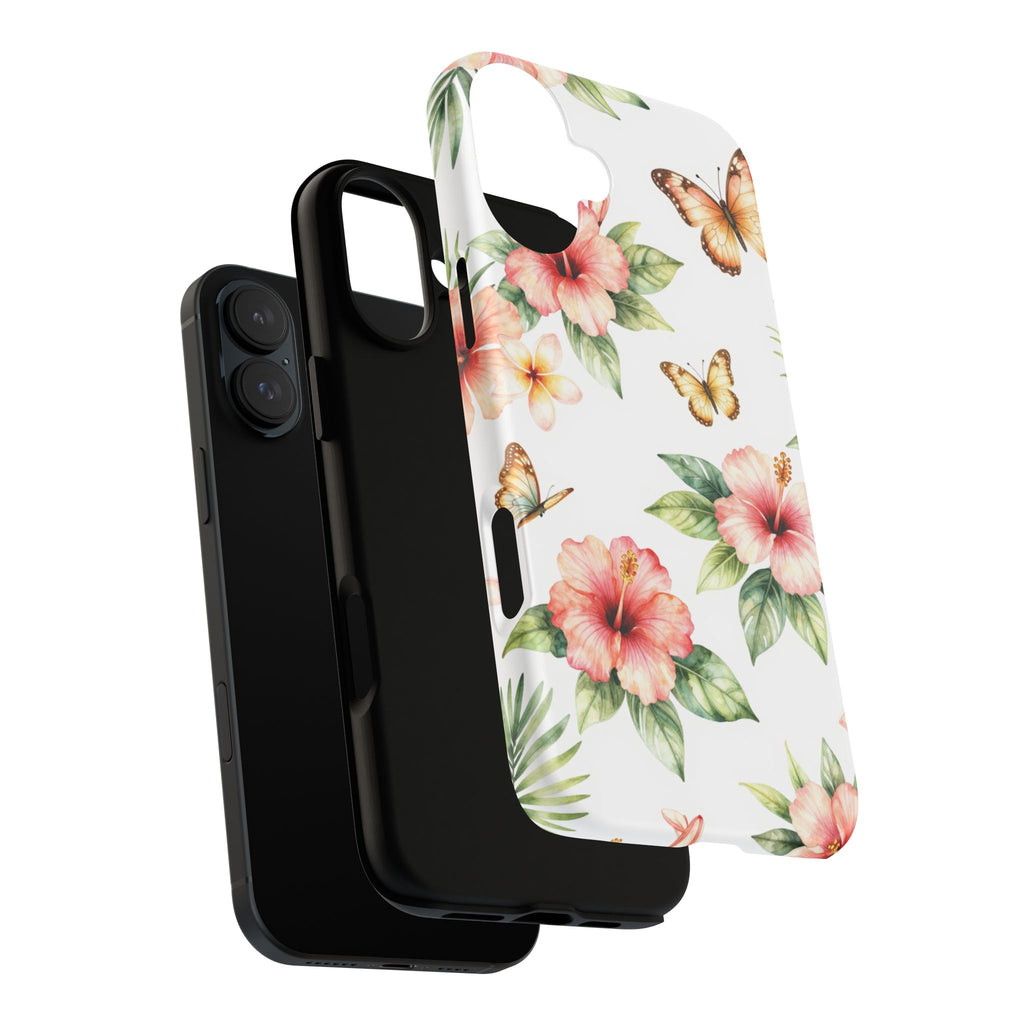 Floral Butterflies Tough Phone Case – Tropical Hibiscus Protective Cover