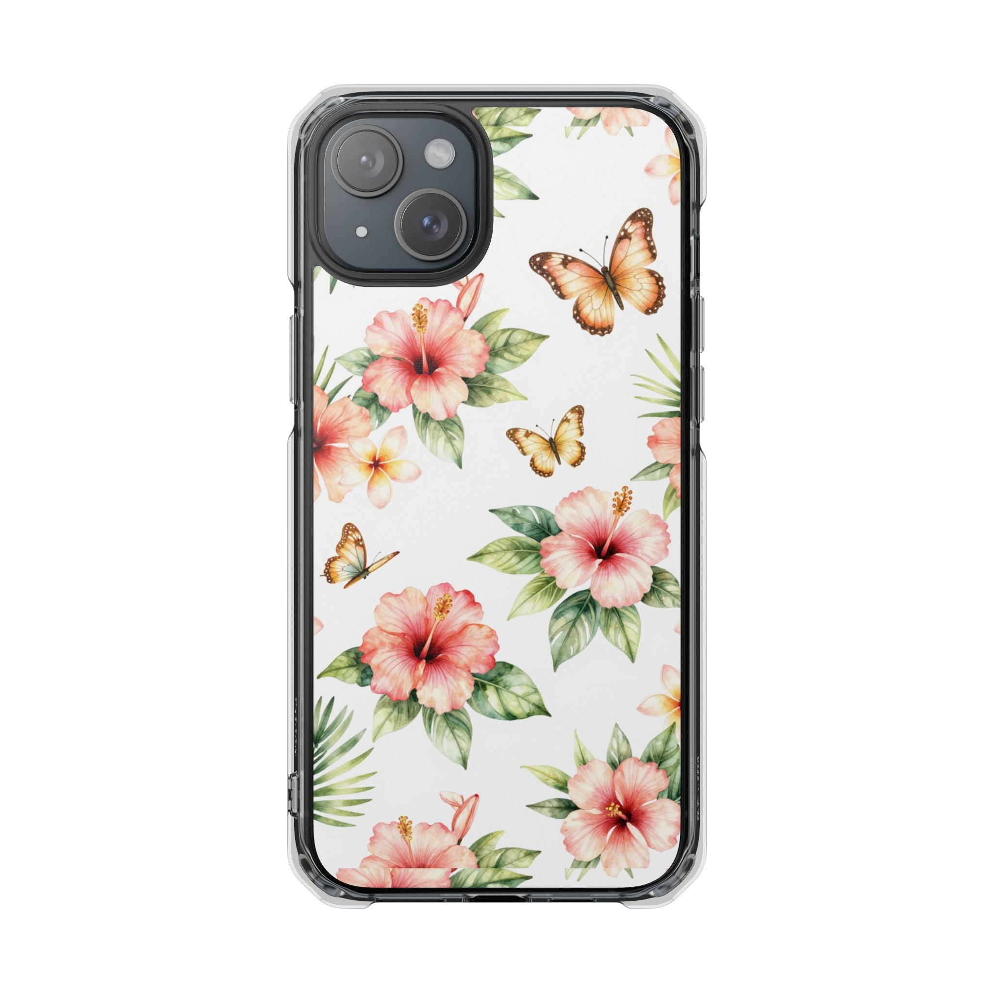 Clear Impact Phone Case — Tropical Hibiscus & Butterfly Magnetic Protective Cover
