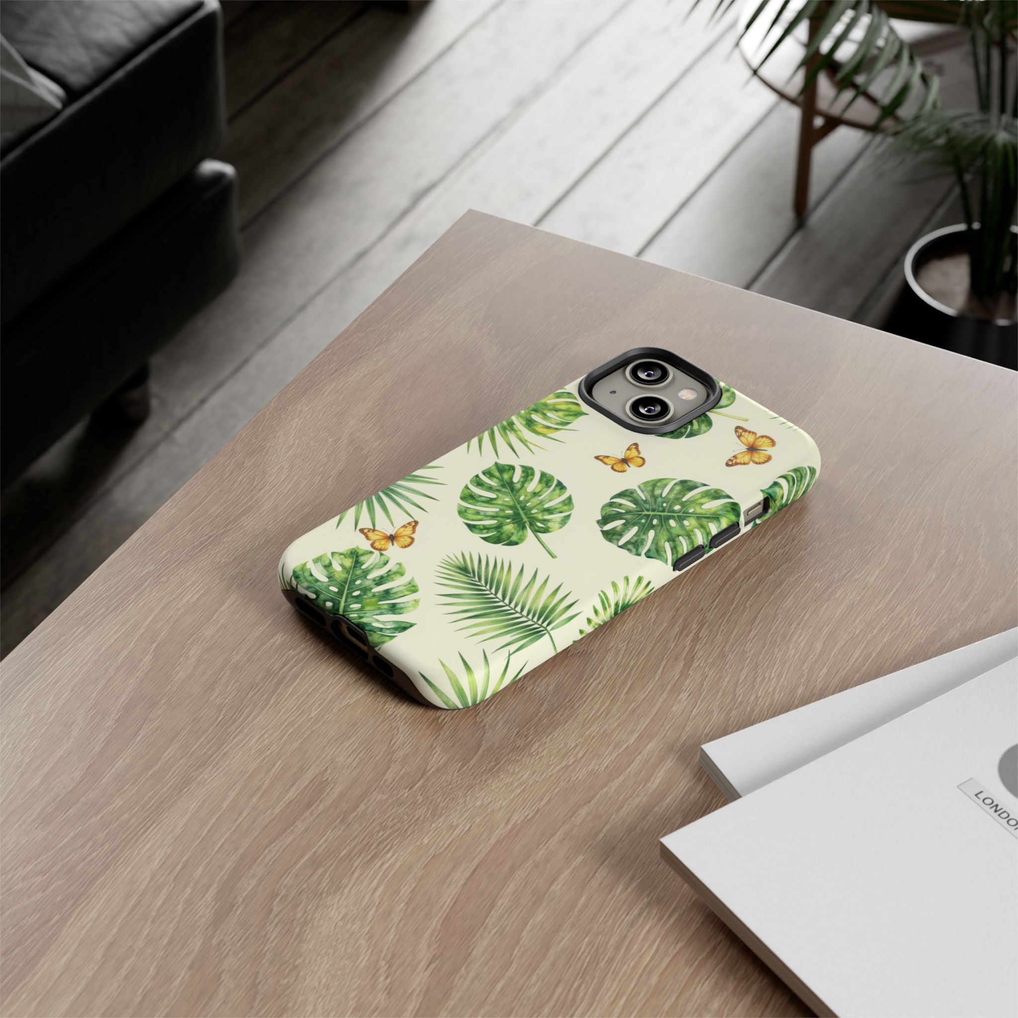 Green Monstera & Palm Leaves with Butterflies Case