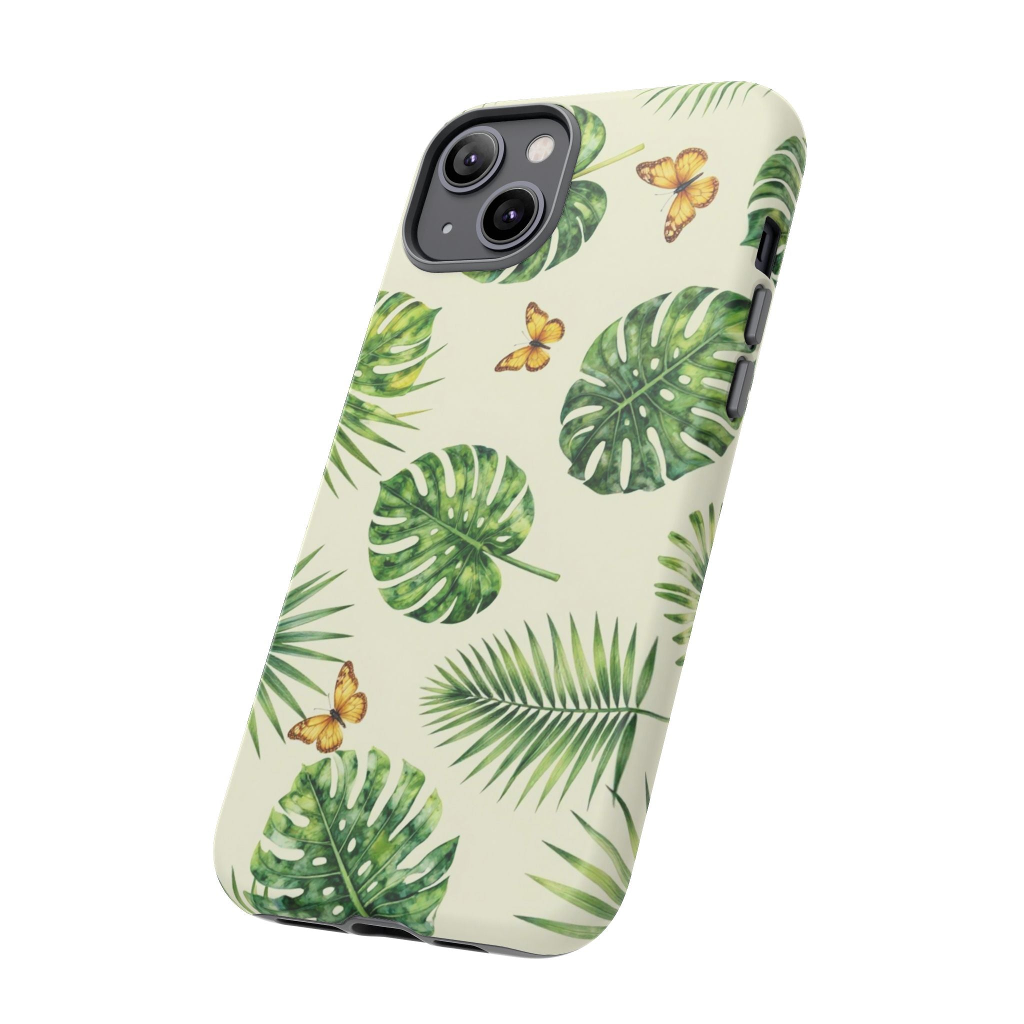 Green Monstera & Palm Leaves with Butterflies Case