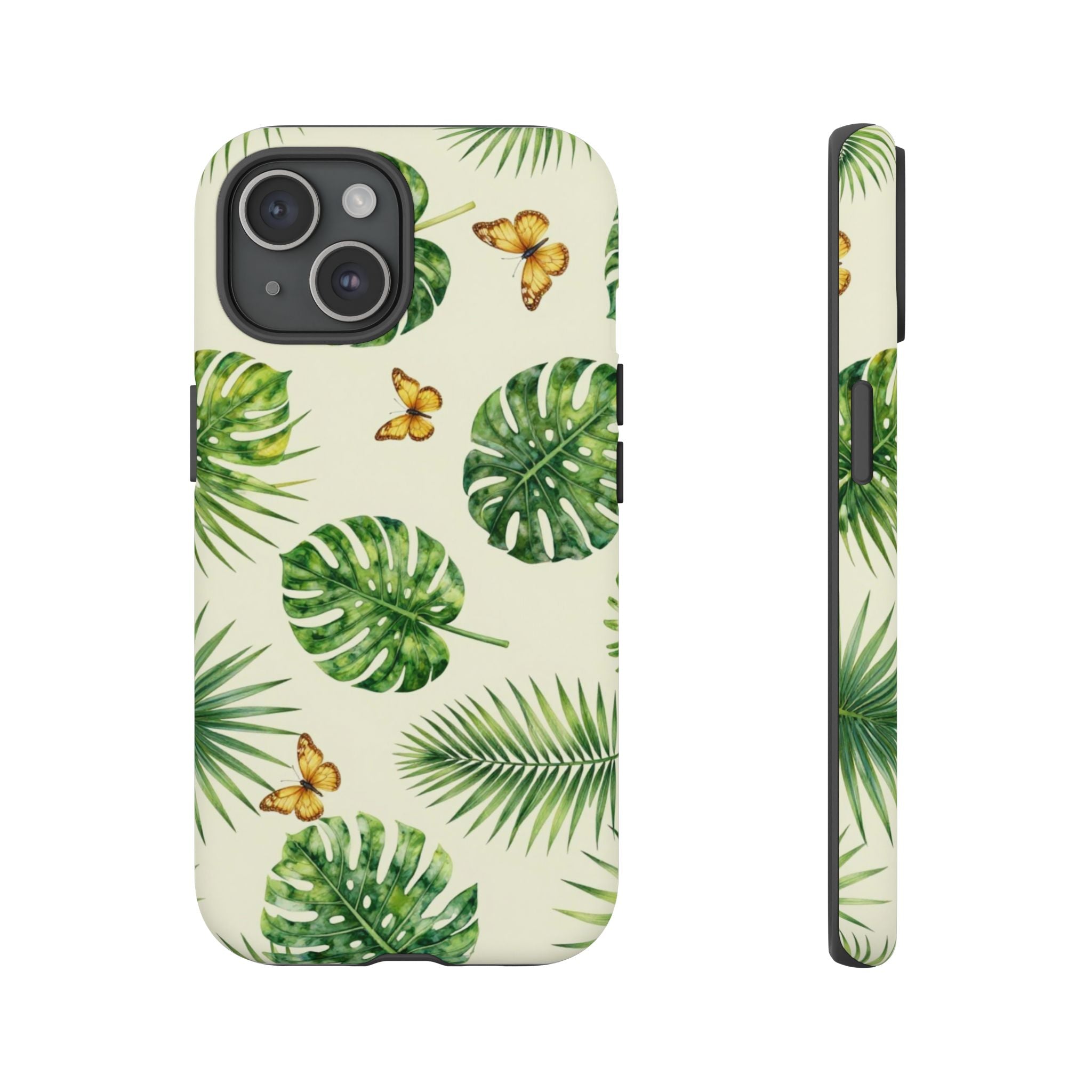Green Monstera & Palm Leaves with Butterflies Case