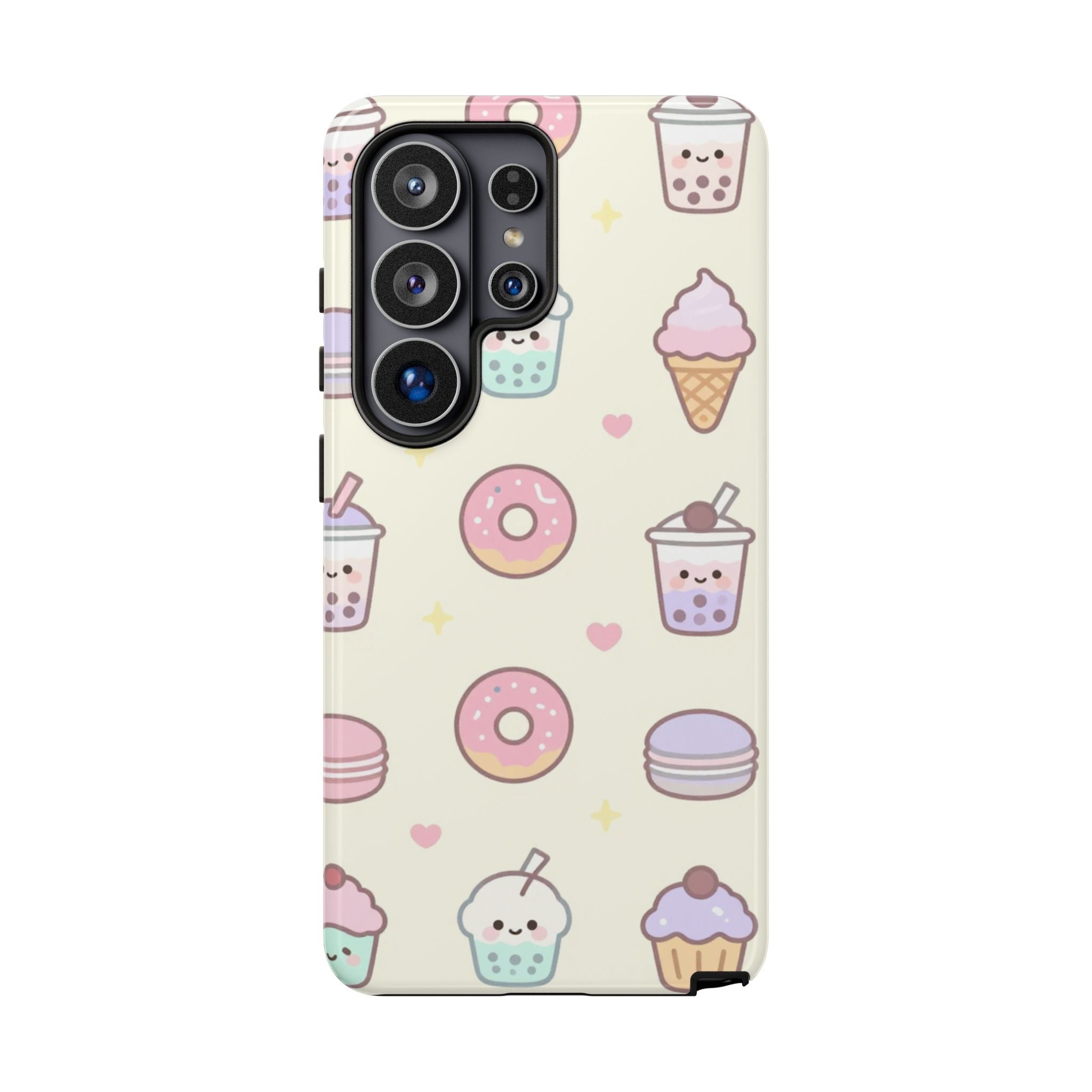 Kawaii Sweets Pattern Phone Case — Cute Donut, Cupcake & Bubble Tea Tough Case