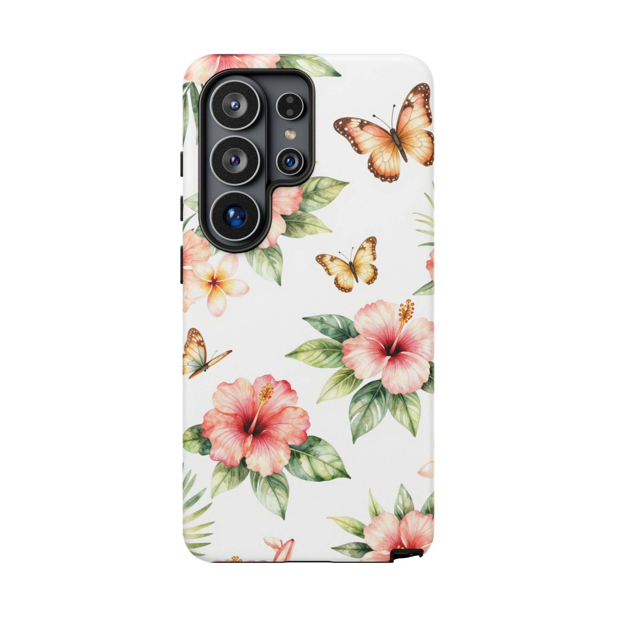 Floral Butterflies Tough Phone Case – Tropical Hibiscus Protective Cover