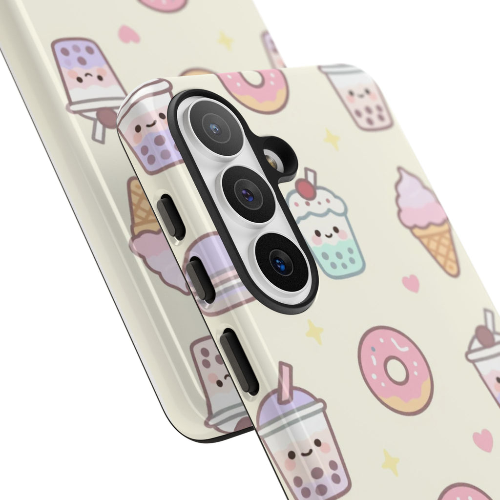Kawaii Sweets Pattern Phone Case — Cute Donut, Cupcake & Bubble Tea Tough Case
