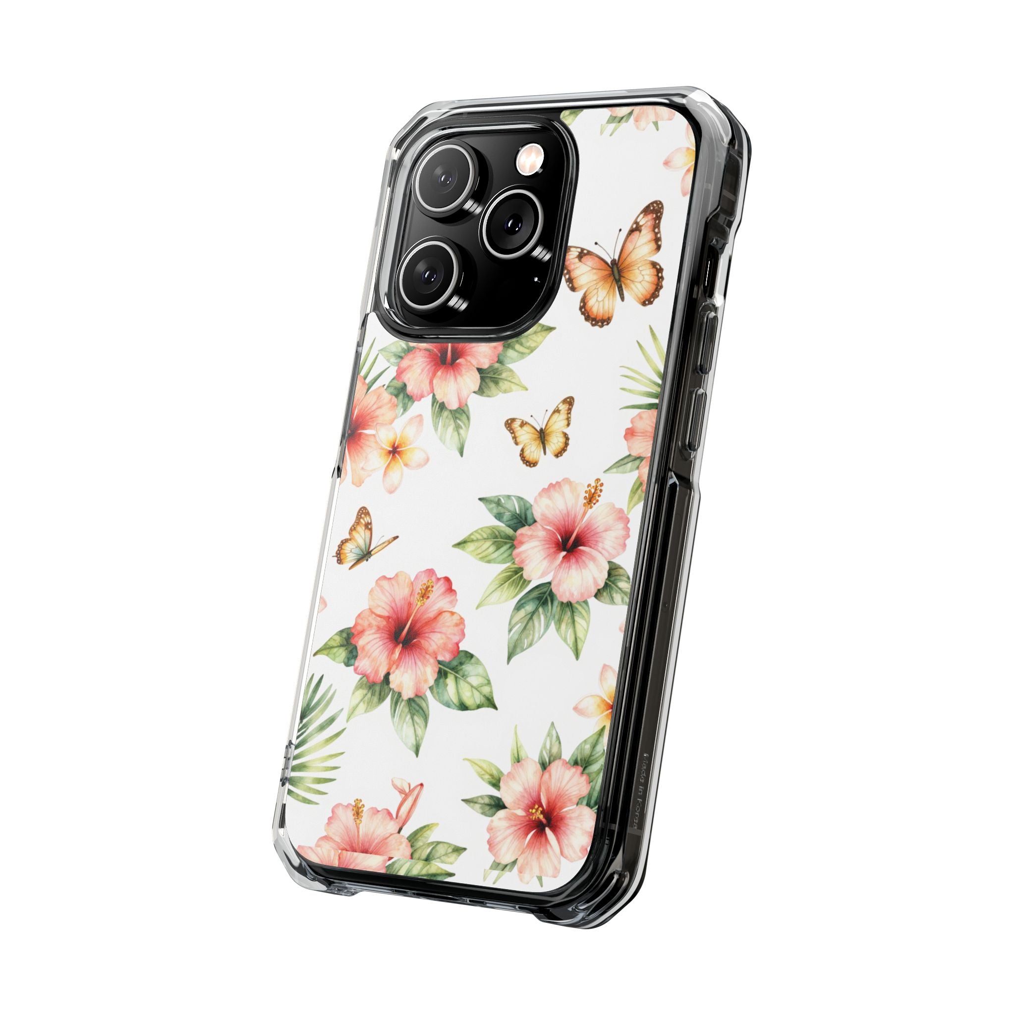 Clear Impact Phone Case — Tropical Hibiscus & Butterfly Magnetic Protective Cover