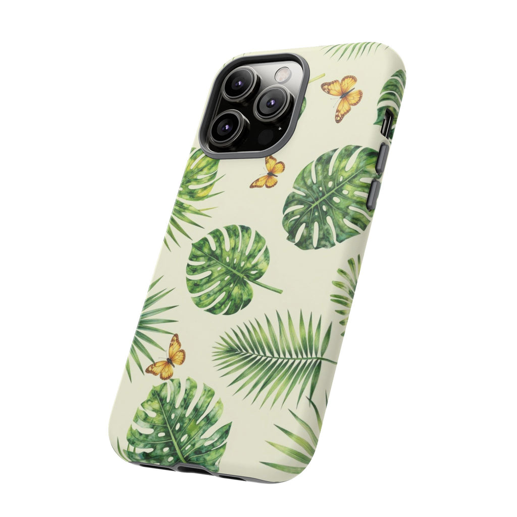 Green Monstera & Palm Leaves with Butterflies Case