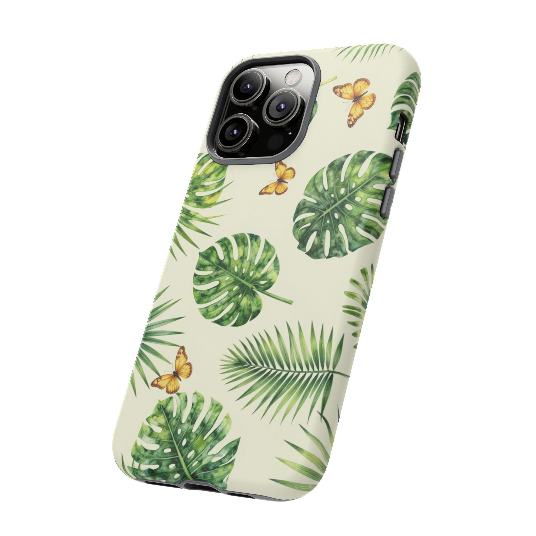 Green Monstera & Palm Leaves with Butterflies Case