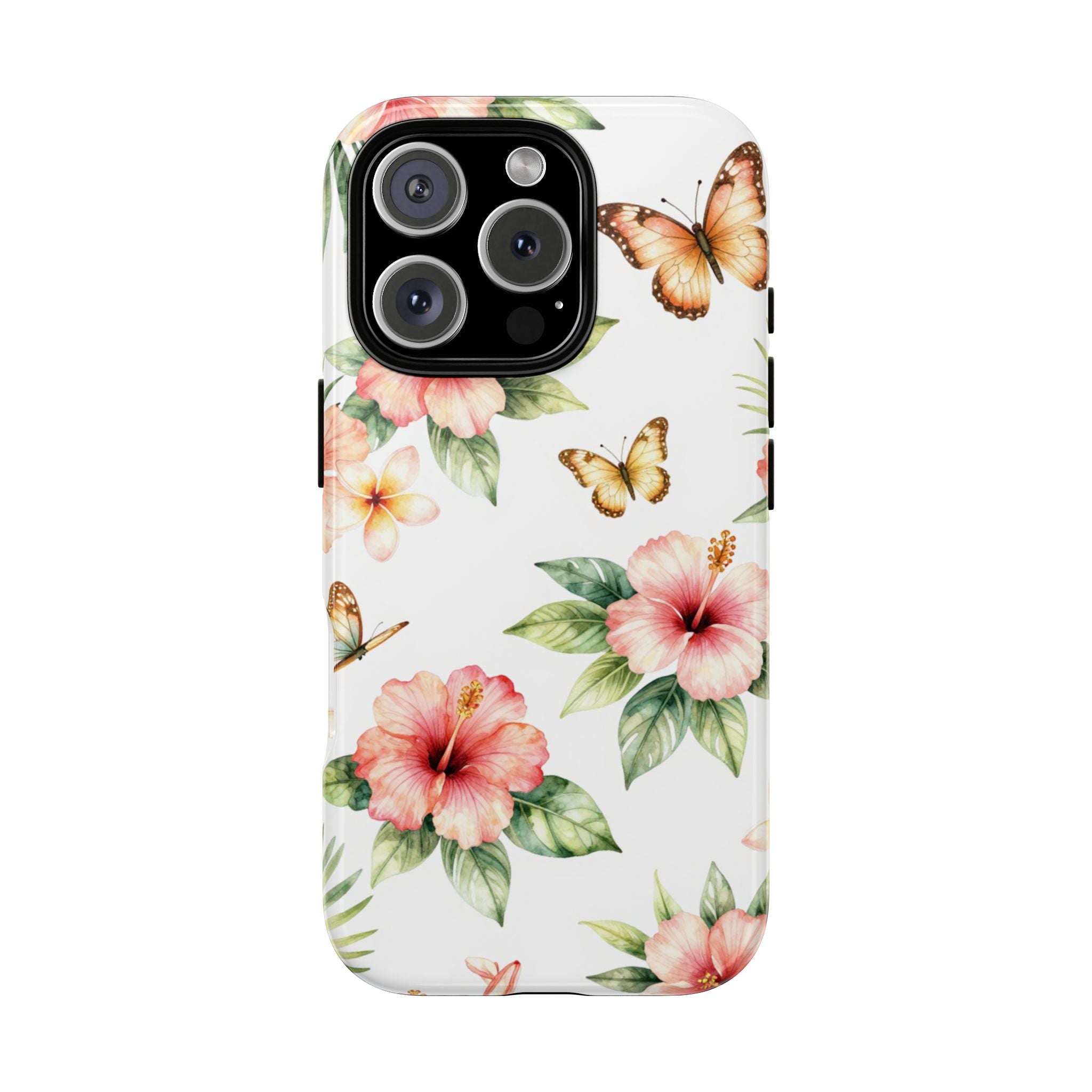 Floral Butterflies Tough Phone Case – Tropical Hibiscus Protective Cover