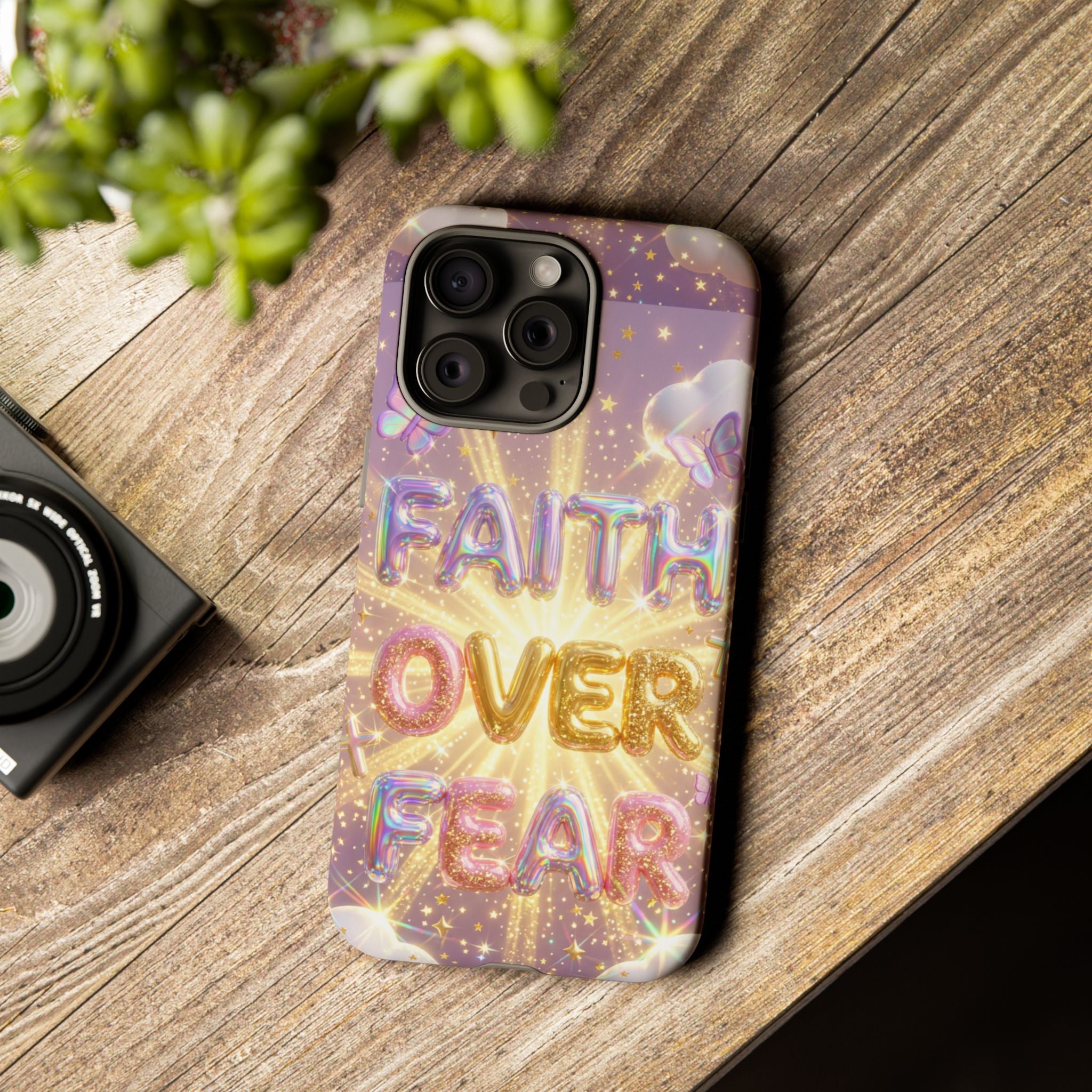 Faith Over Fear Glitter Phone Case — Inspirational Protective iPhone Cover