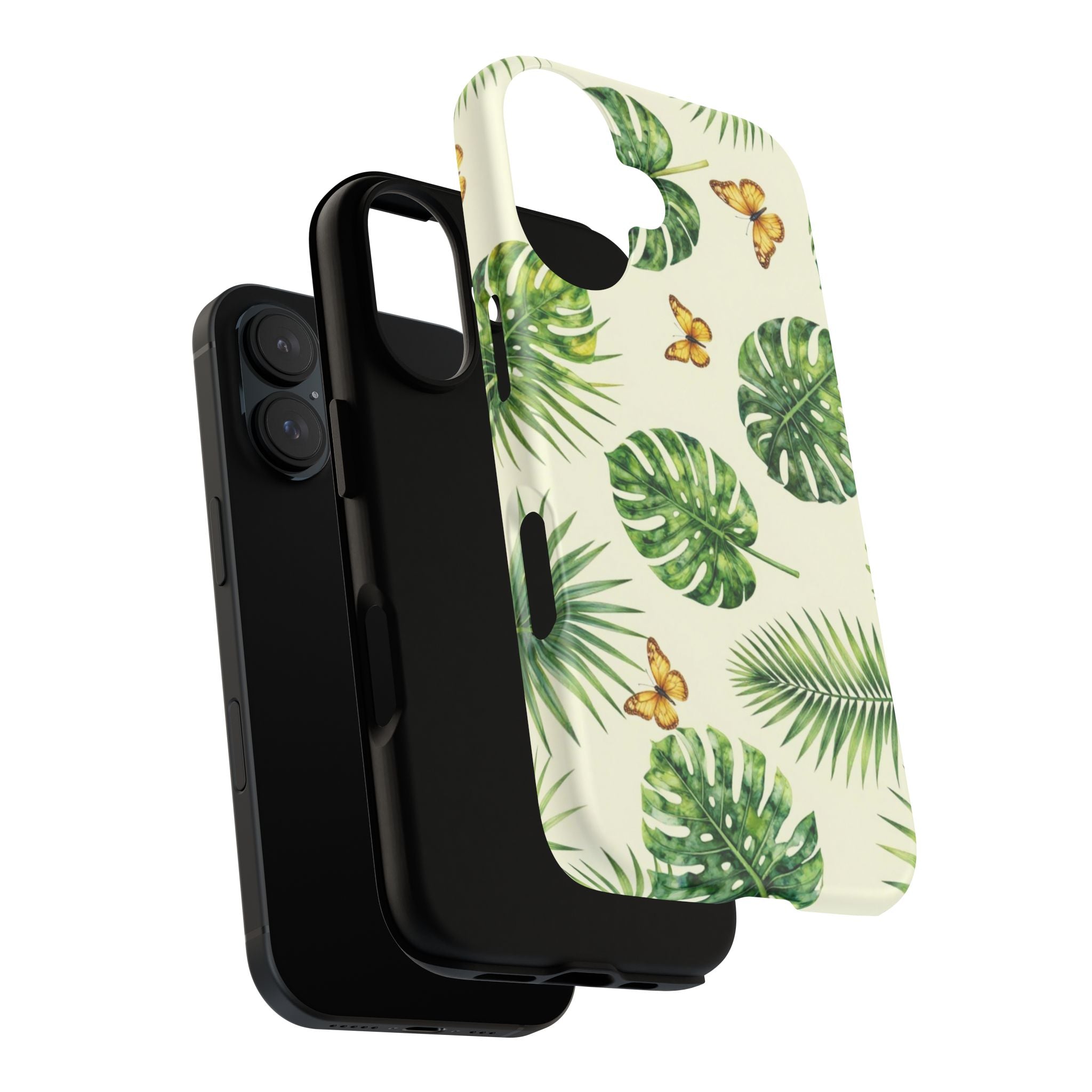 Green Monstera & Palm Leaves with Butterflies Case