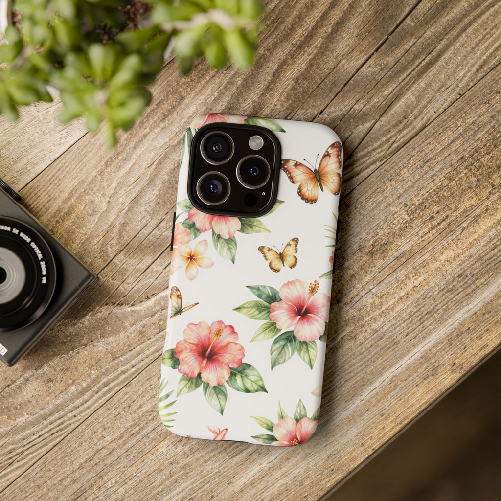 Floral Butterflies Tough Phone Case – Tropical Hibiscus Protective Cover