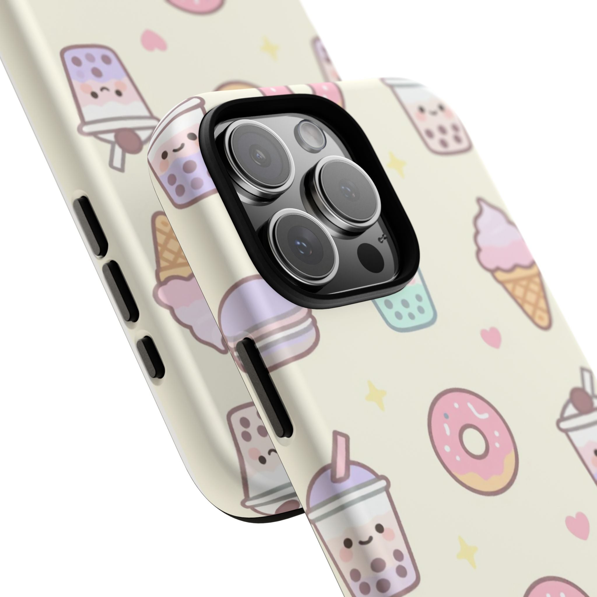 Kawaii Sweets Pattern Phone Case — Cute Donut, Cupcake & Bubble Tea Tough Case