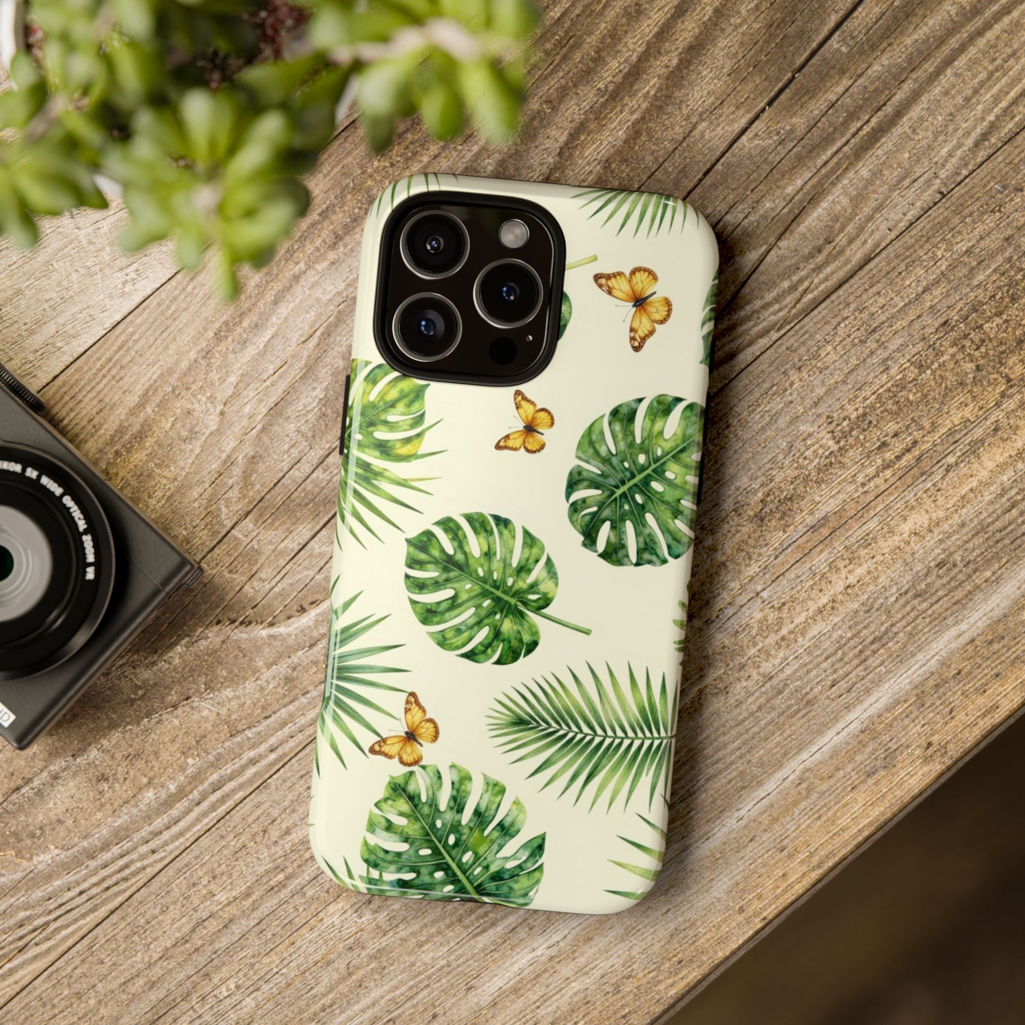 Green Monstera & Palm Leaves with Butterflies Case