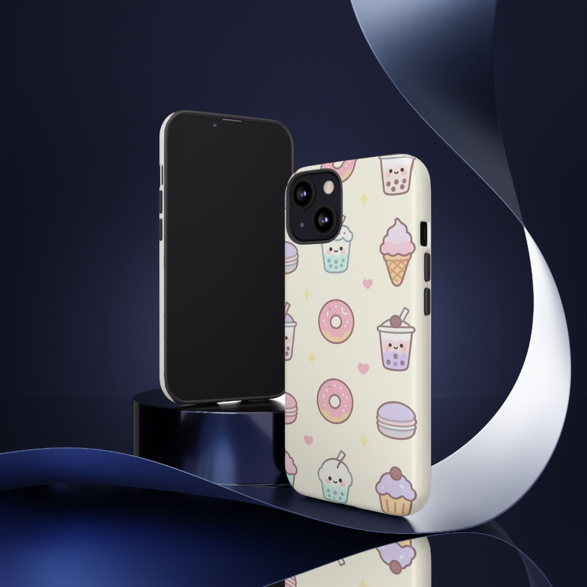 Kawaii Sweets Pattern Phone Case — Cute Donut, Cupcake & Bubble Tea Tough Case