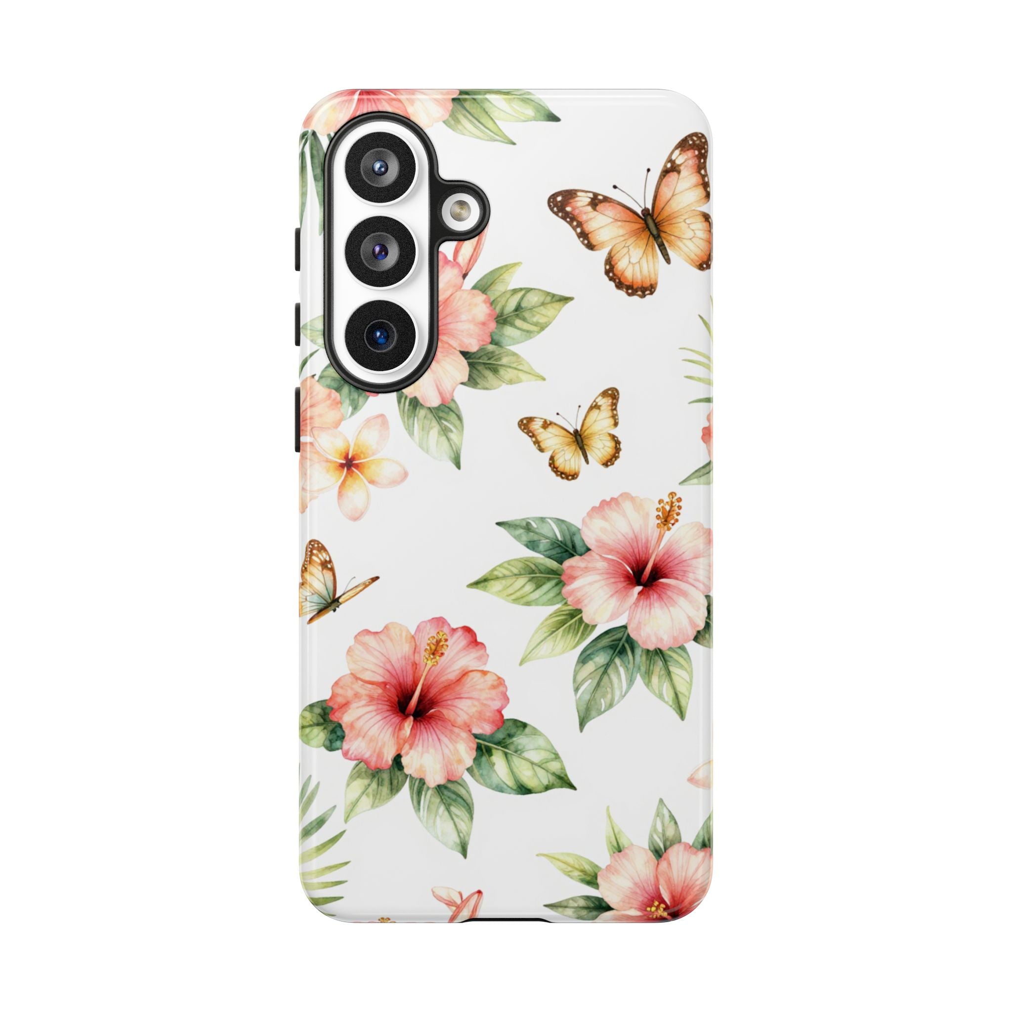 Floral Butterflies Tough Phone Case – Tropical Hibiscus Protective Cover