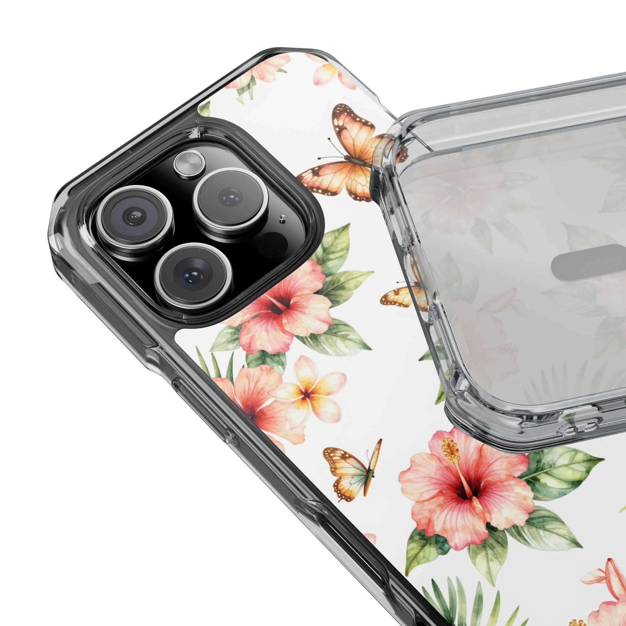 Clear Impact Phone Case — Tropical Hibiscus & Butterfly Magnetic Protective Cover